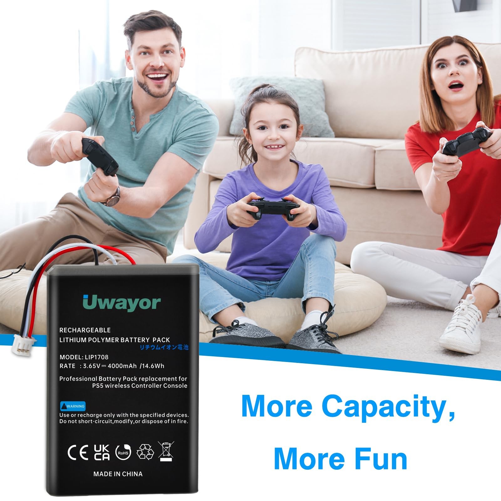 PS5 Controller Battery, 4000mAh LIP1708 PS5 Battery 2 Pack for Sony PS5 PlayS…