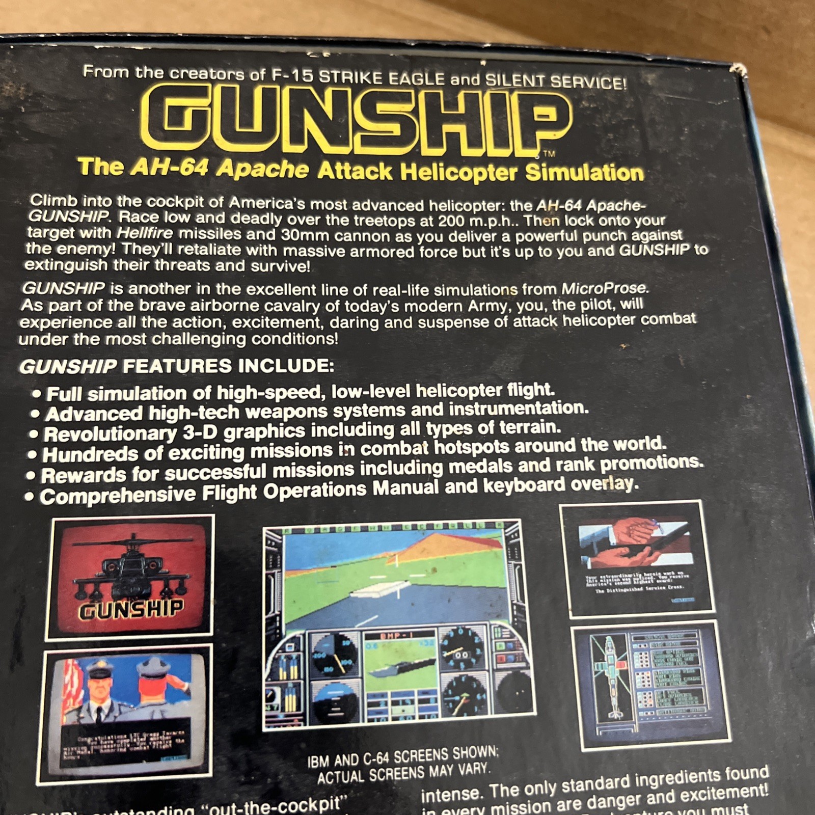 Gunship Microprose IBM PC/XT/AT Big Box – Complete in Box see photos