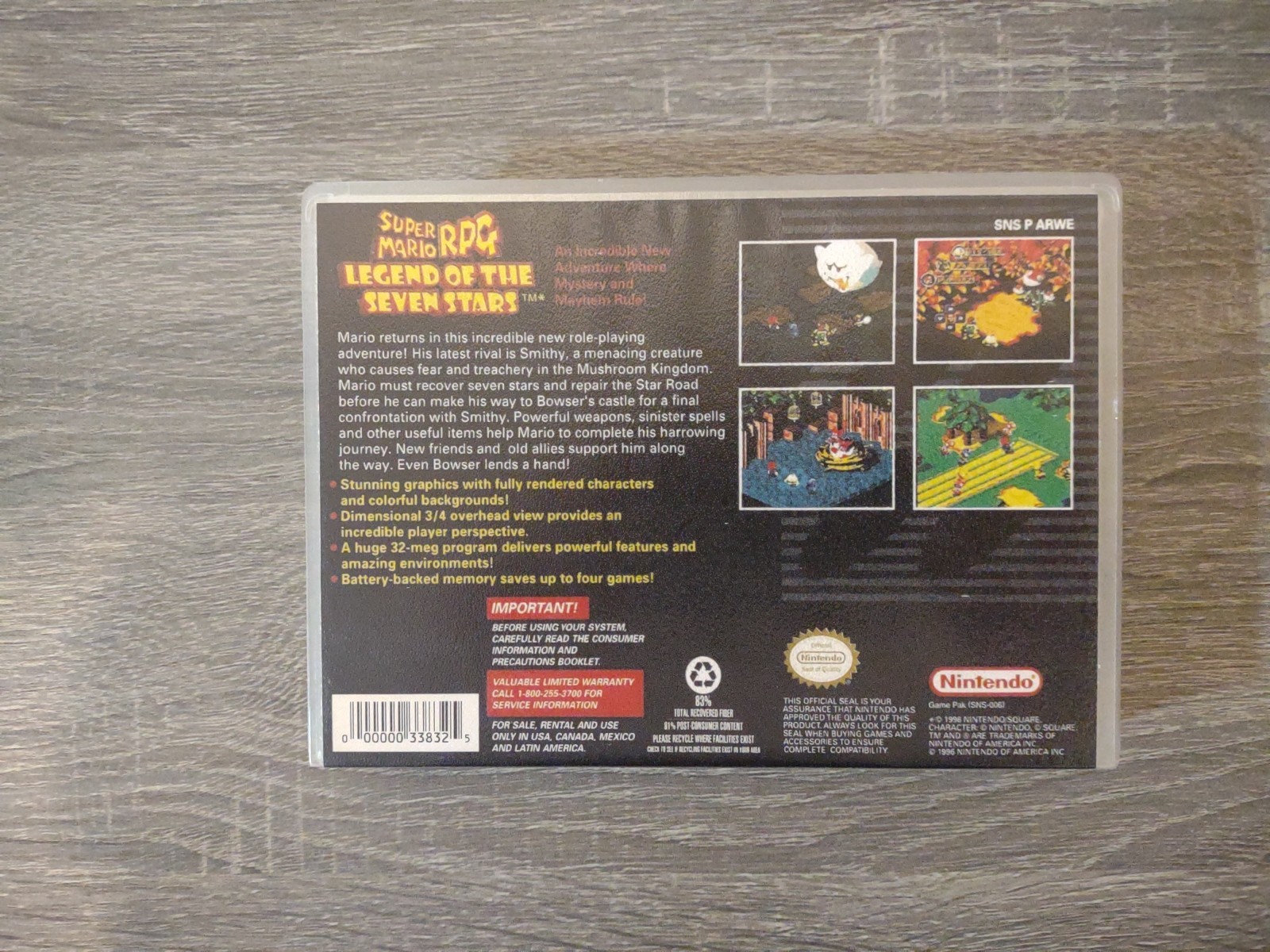 Super Mario RPG SNES – Authentic Cart & Original Insert – Rare EA Protect-Q Case