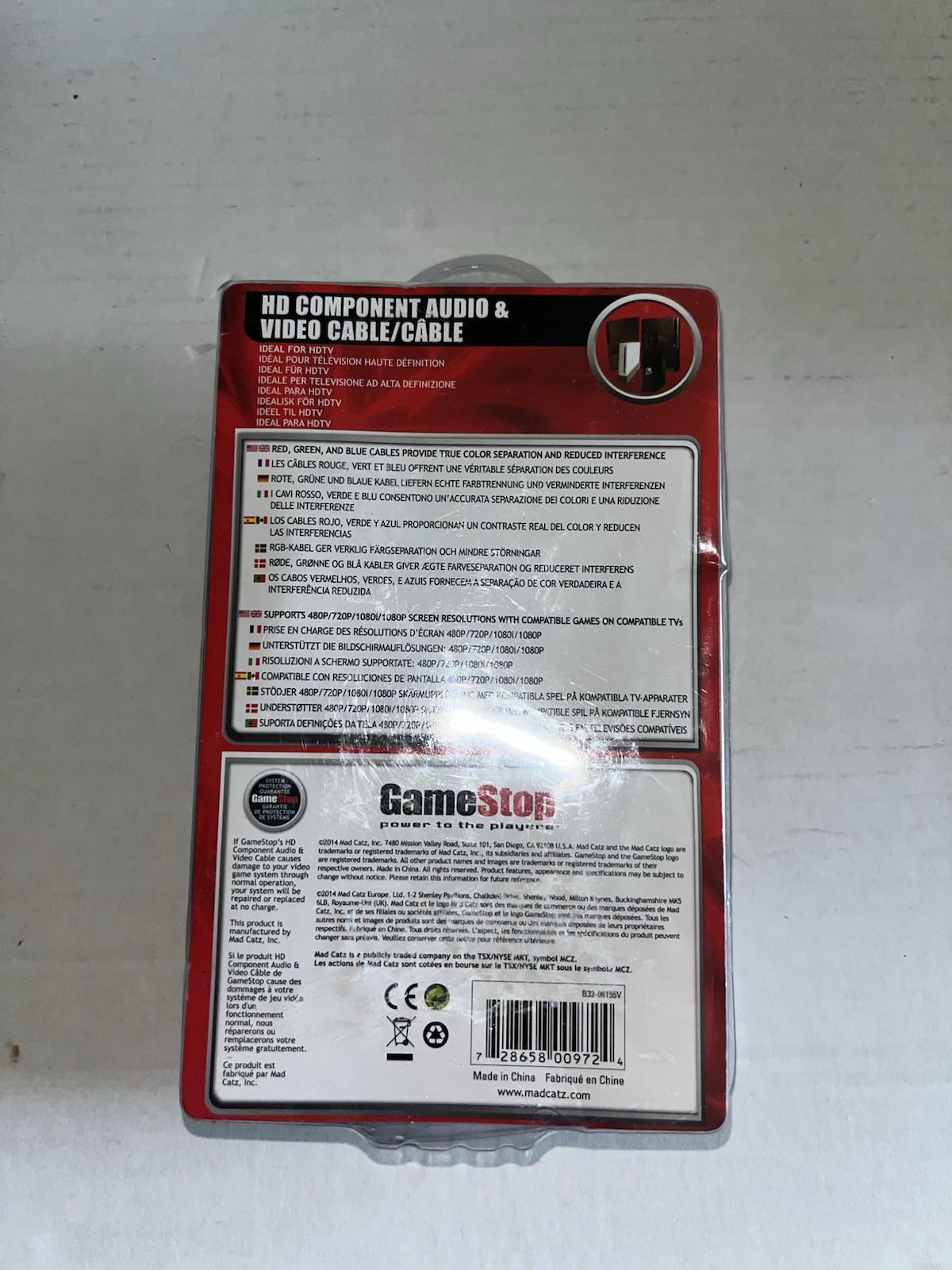 GameStop HD Component AV Cable 6ft for Xbox 360 PS3 PS2 Wii U Wii Console