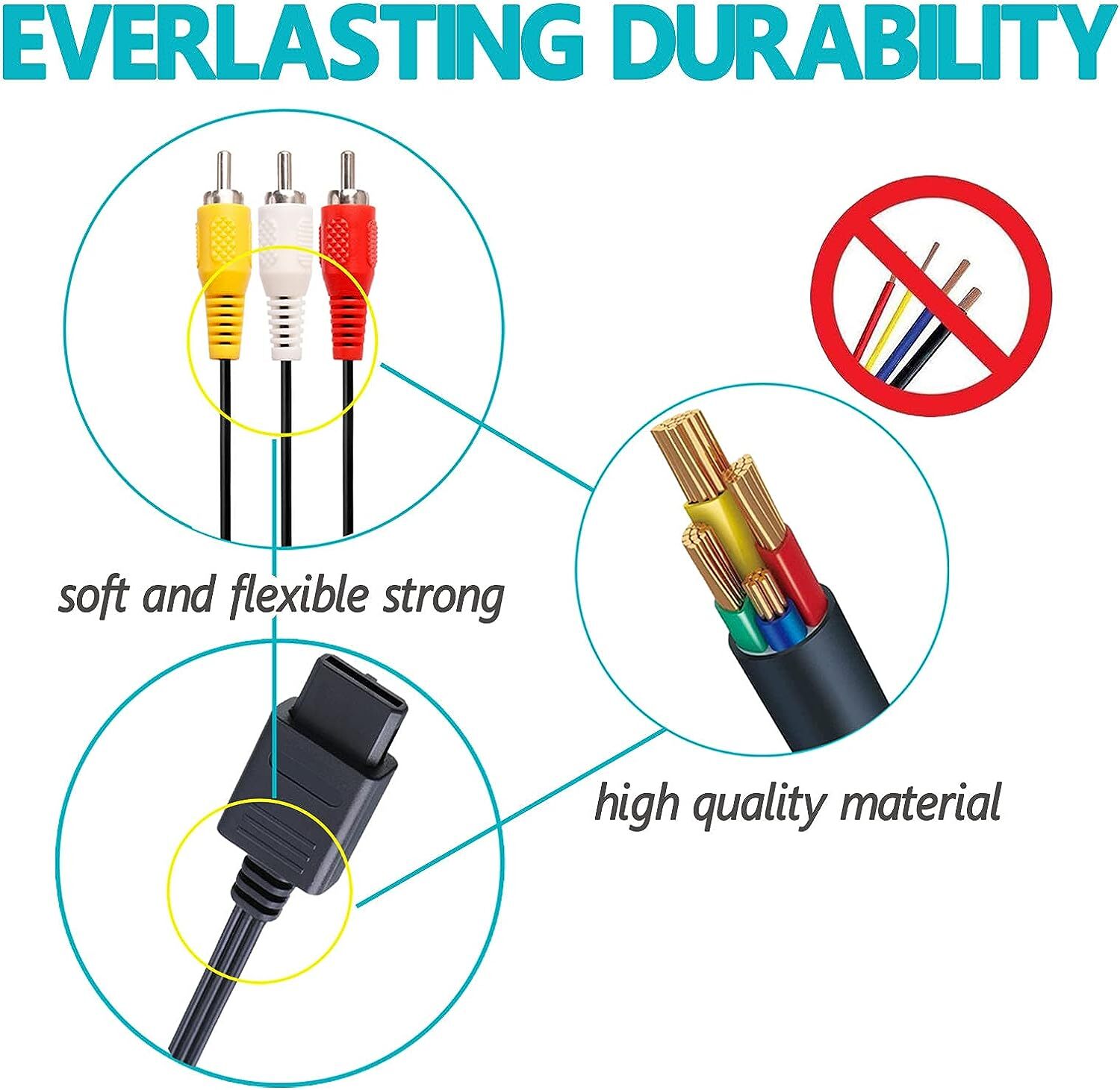 Lot RCA AV TV Audio Video Stereo Cable Cord for Super Nintendo N64 SNES Gamecube