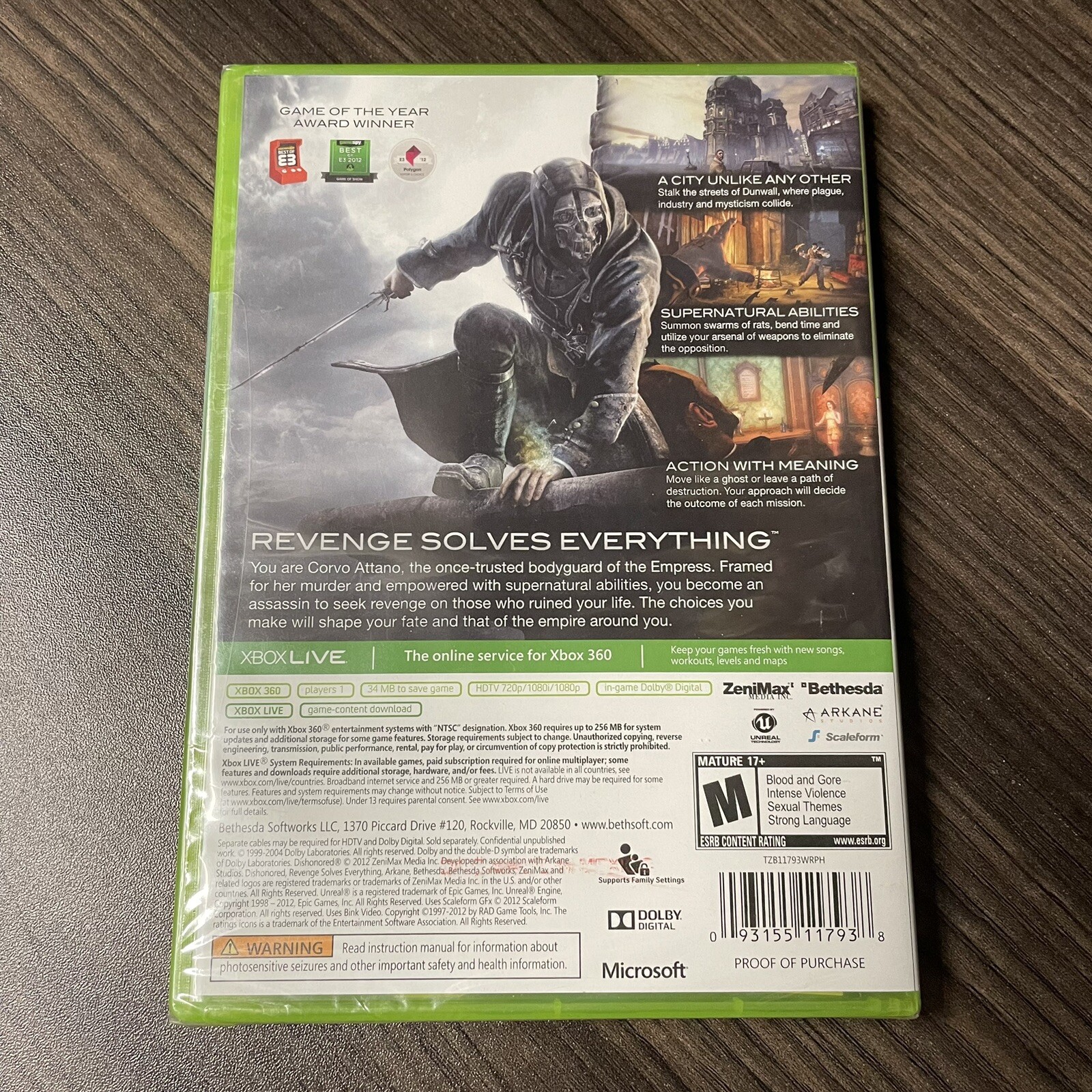 Dishonored XBOX 360 Brand New + Factory Sealed