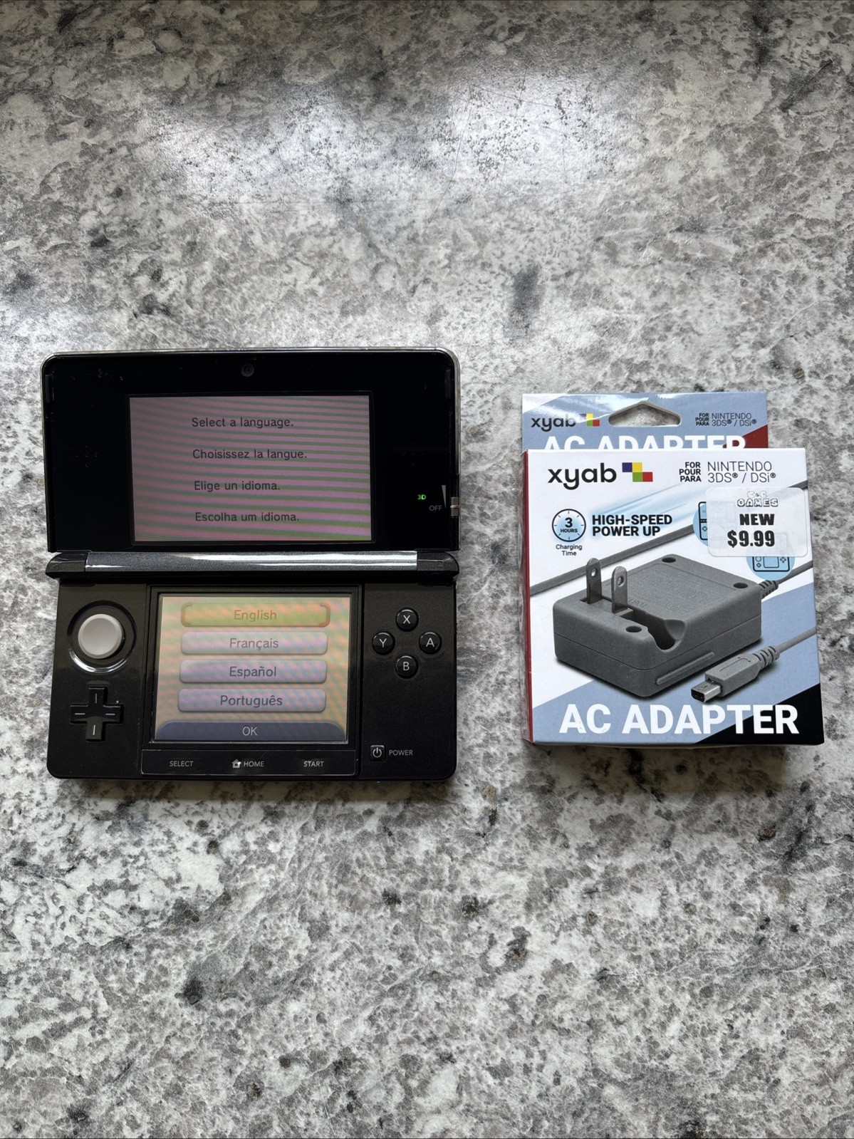 Nintendo 3DS – Cosmic Black & Grey With Charger , SD Card 2GB