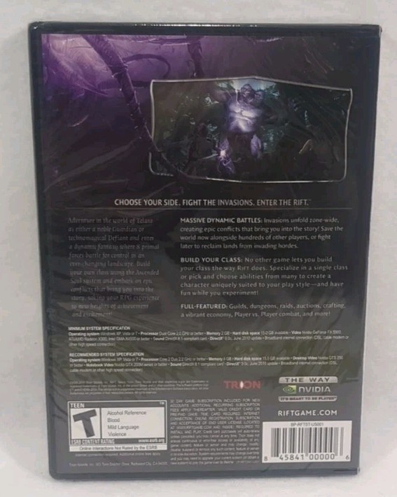 Rift pc dvd rom software computer game trion New sealed Teen 2011 vintage game