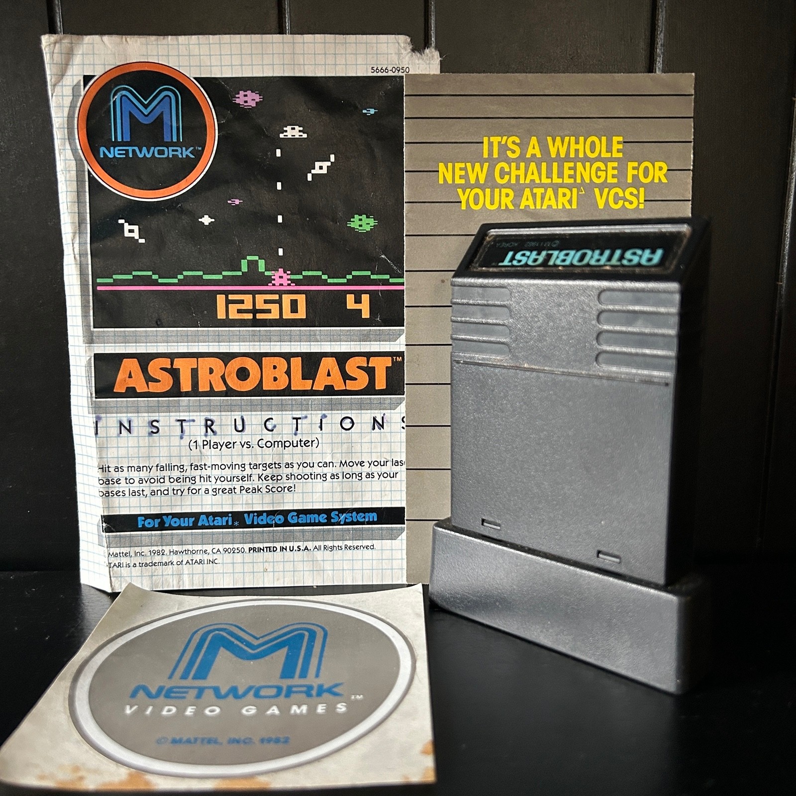 1982 Astroblast Atari 2600 Video Game Cartridge w/ Manual +Sticker Mattel TESTED