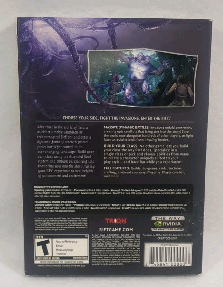 Rift pc dvd rom software computer game trion New sealed Teen 2011 vintage game