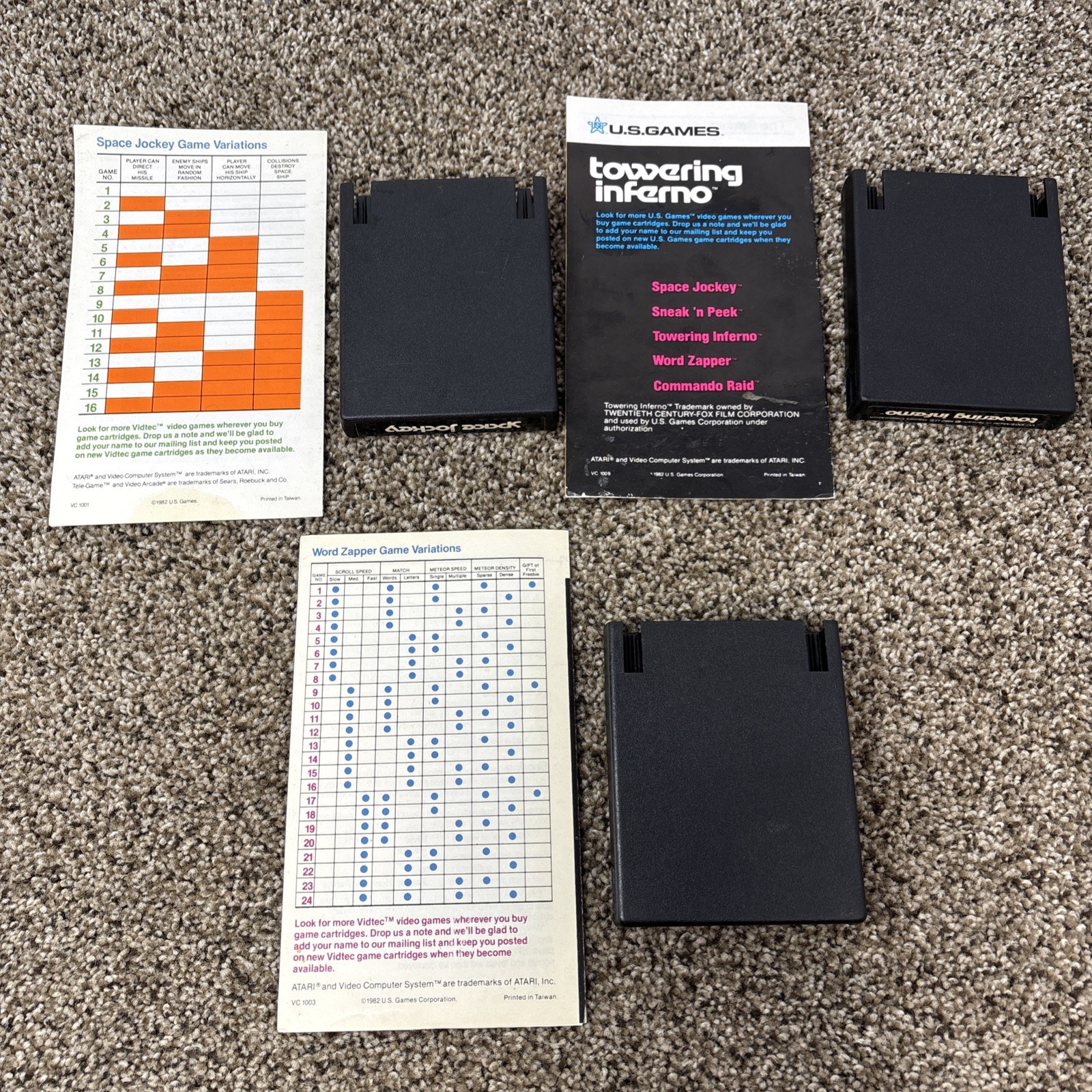 Atari 2600 US GAMES VIDTEC Game Lot Testwd Lot Of 3 With Manuals
