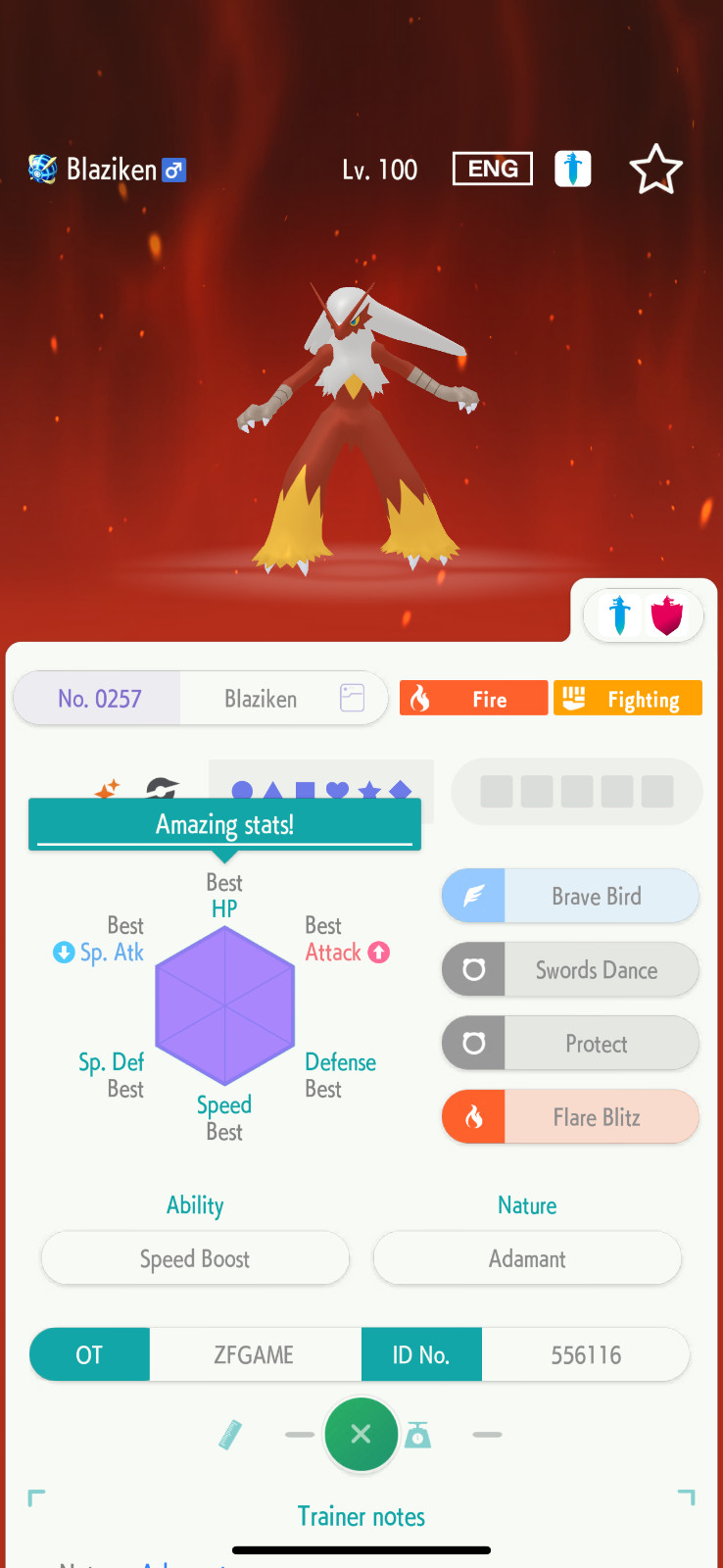 ✨6IV SHINY Blaziken + EVS🚀 POKEMON HOME✨Champions✨Online delivery⚡