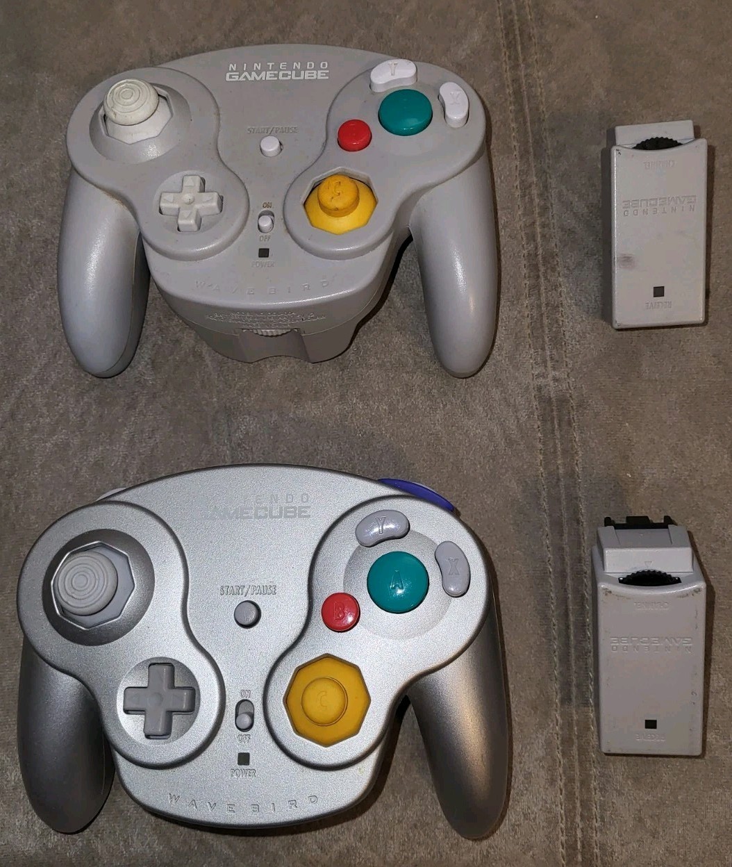 Two Tested Nintendo Gamecube Wavebird Platinum Wireless Controller & Receivers