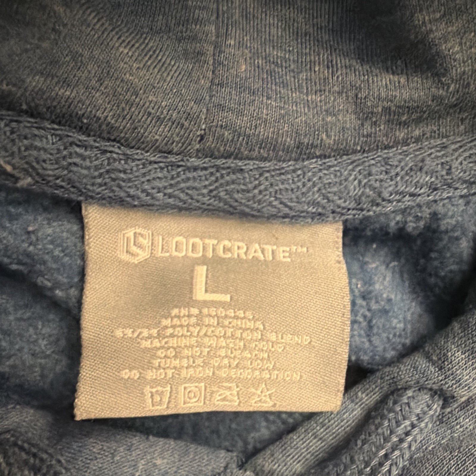 Loot Crate Blue Hooded Pullover Hoodie Sweatshirt Size L White Emblem