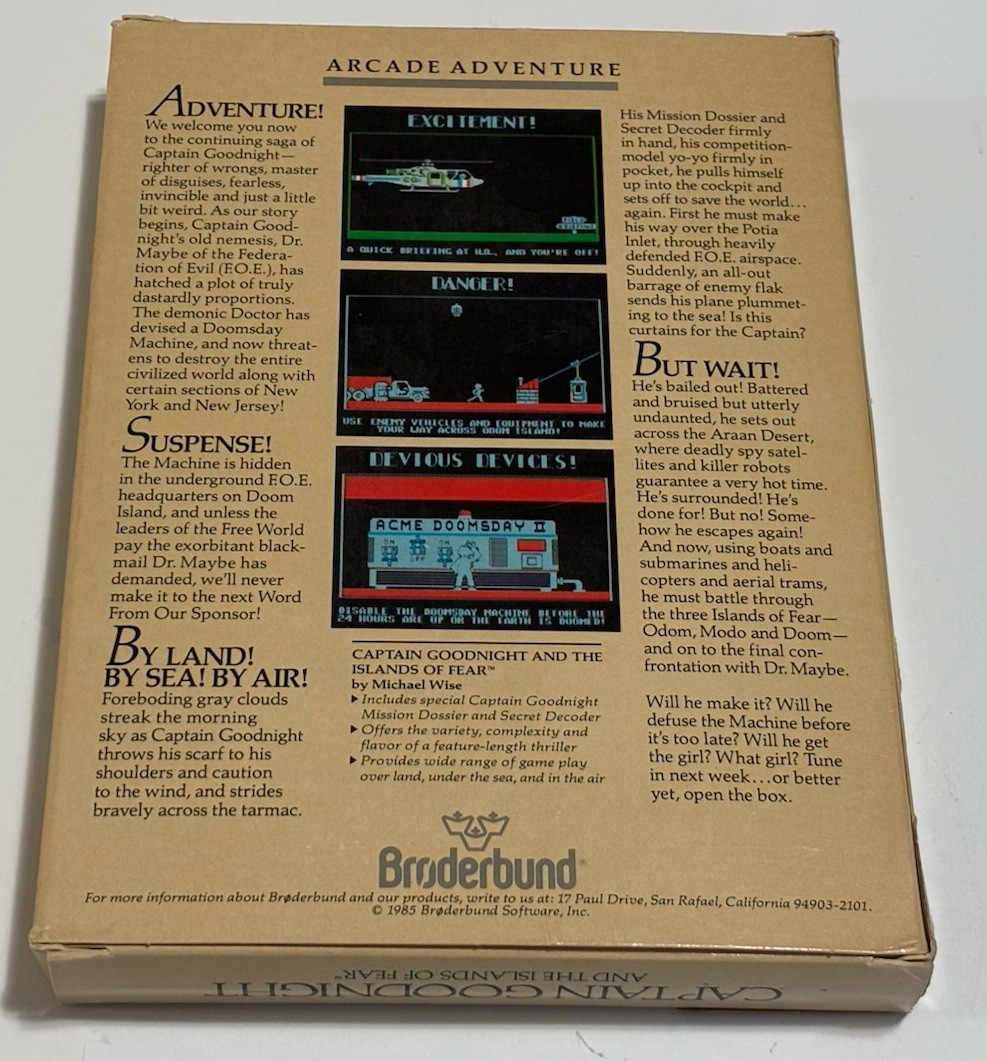 RARE 1985 Captain Goodnight and The Island Of Fear, Broderbund, Apple II, Box