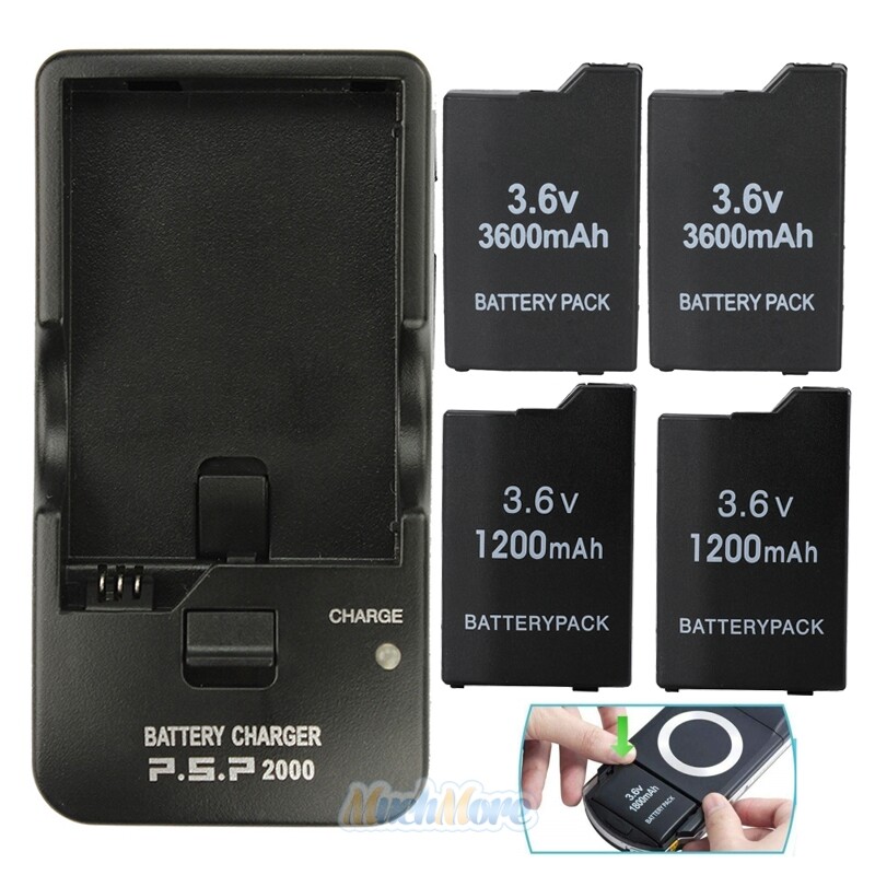 New 1200mAh 3600mAH BATTERY PACK FOR PSP 2000/2001/3000/3001/3003 & WALL Charger