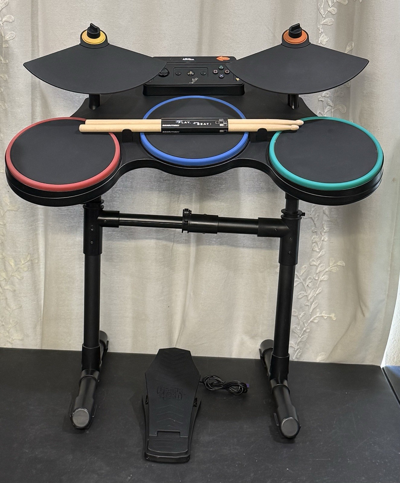 PS3 Guitar Hero World Tour Band DRUM KIT SET Lot Drums Guitar Dongles Mic Game
