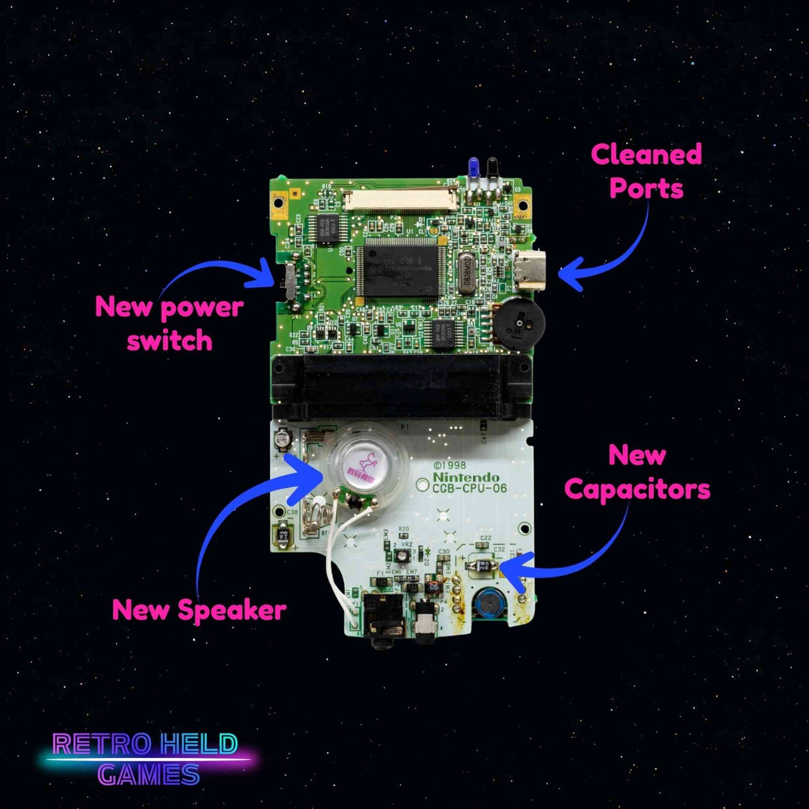 Gameboy Color GBC Console with Backlit OLED Screen Optional USB-C Battery