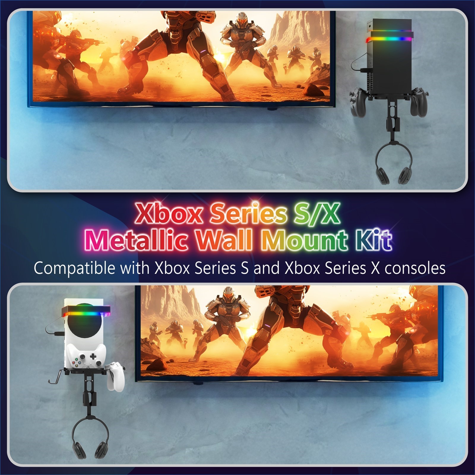 Fosmon Xbox Wall Mount Shelf with RGB Bracket, Wall Mounted Kit for Series S / X