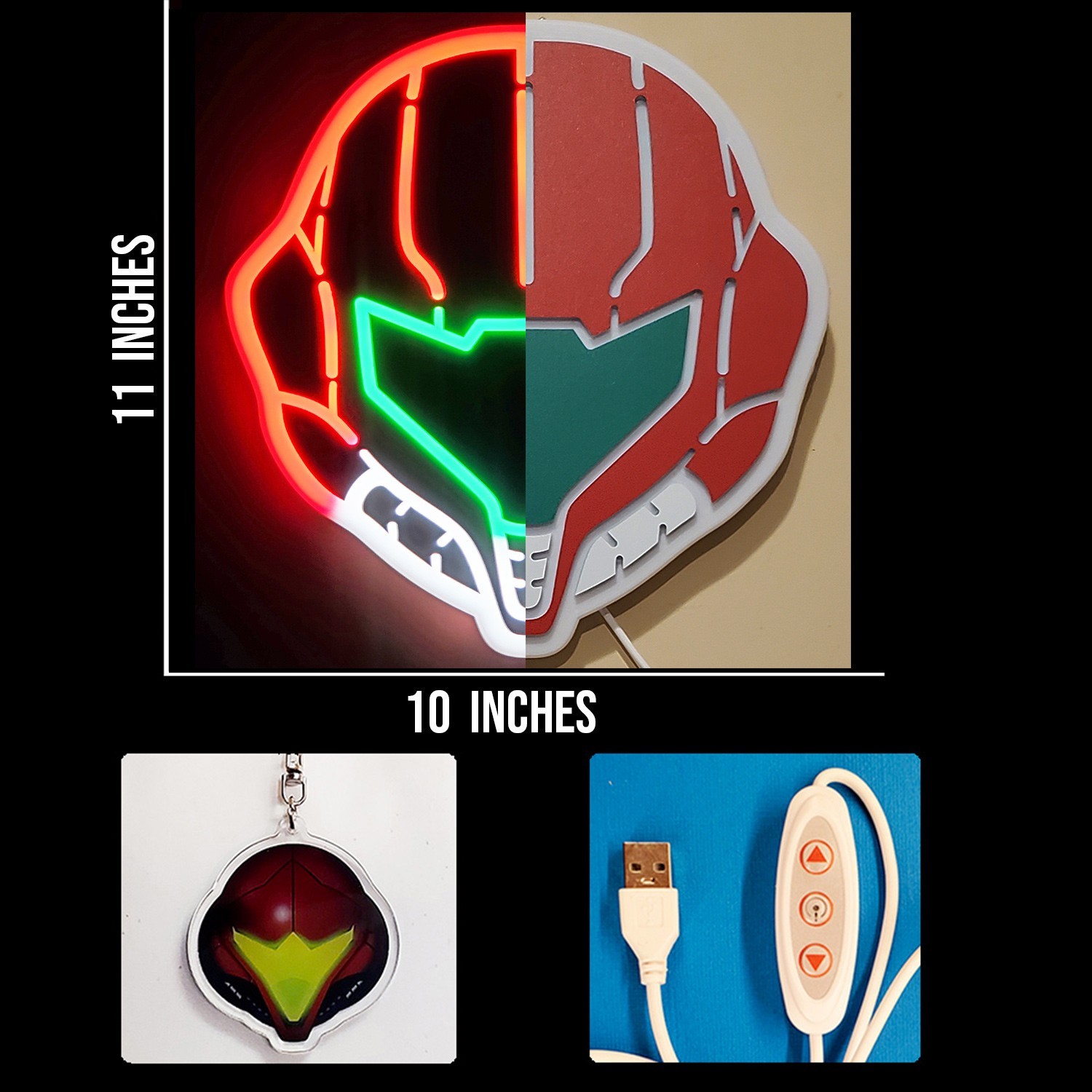 Metroid Samus Helmet plastic neon LED sign w/ dimmer switch + retro gaming gift
