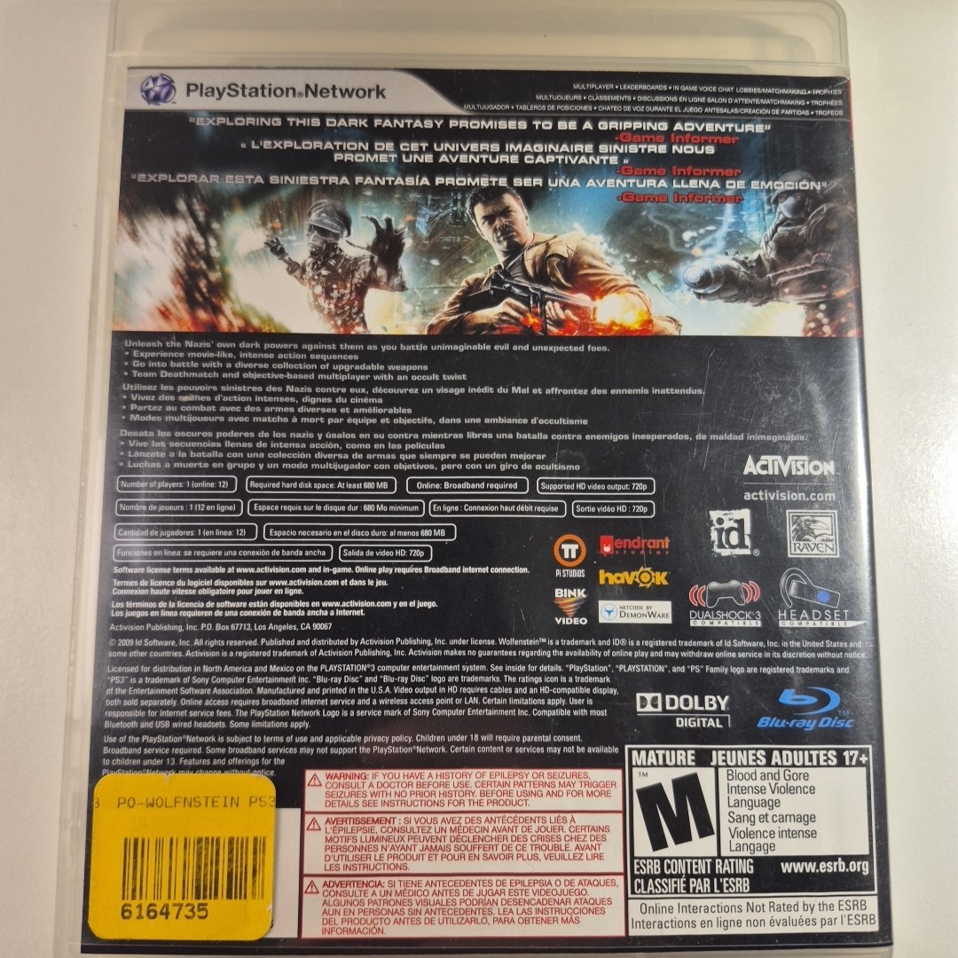 Wolfenstein (Sony PlayStation 3, 2009) CIB Tested