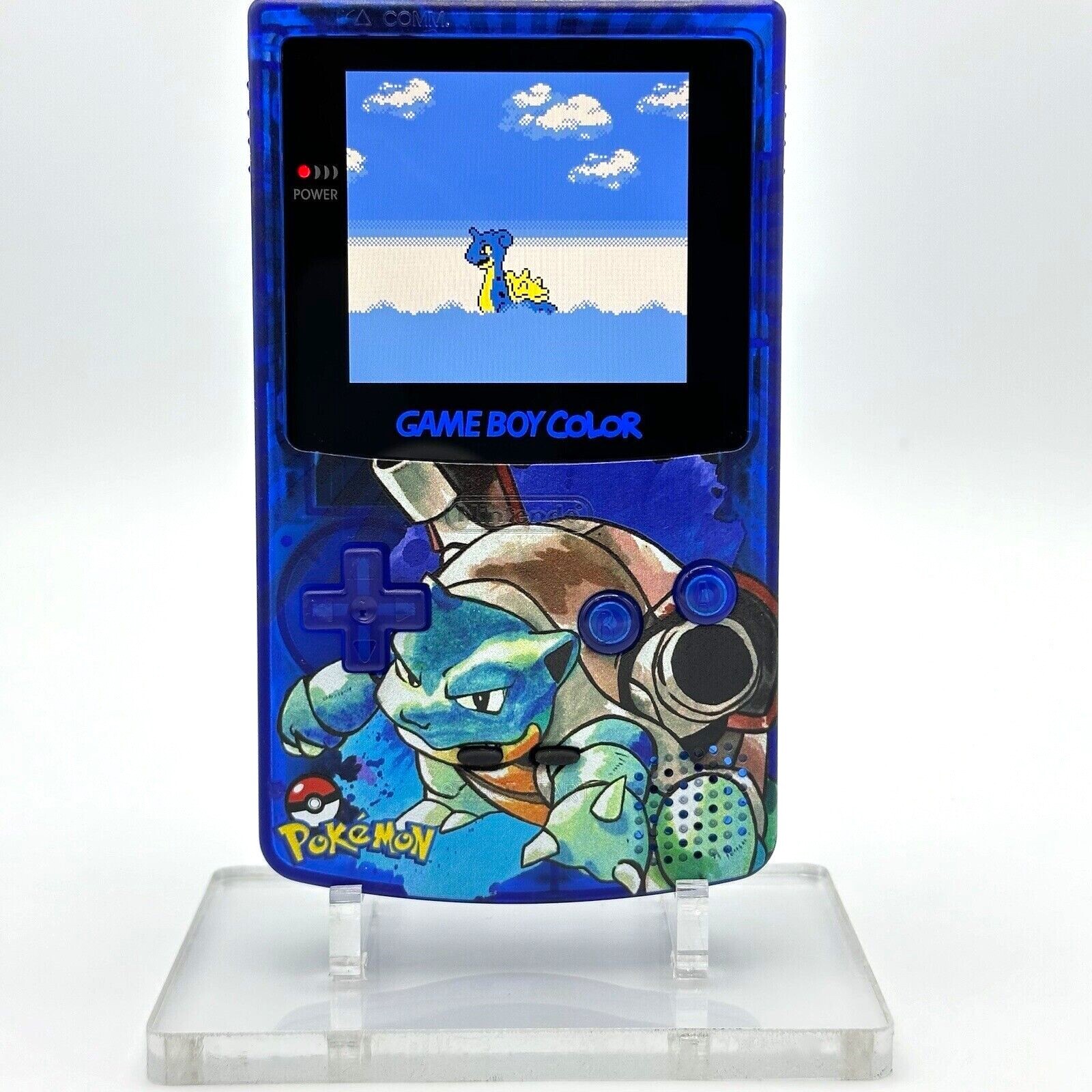 Nintendo Game Boy Color GBC IPS Q5 Backlight Mod Pokemon Blastoise Blue Console