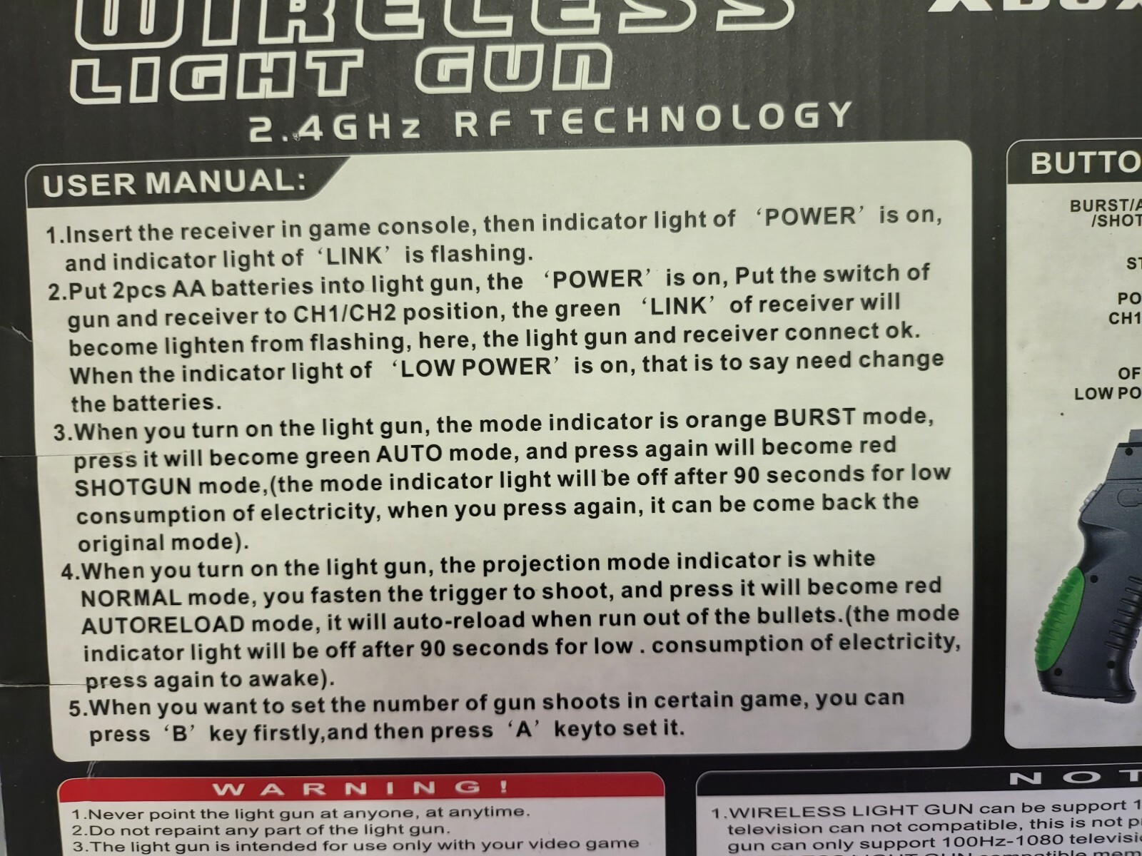 WIRELESS Light Gun Shotgun Auto Reload for Original XBOX FOR CRT TUBE TYPE TV