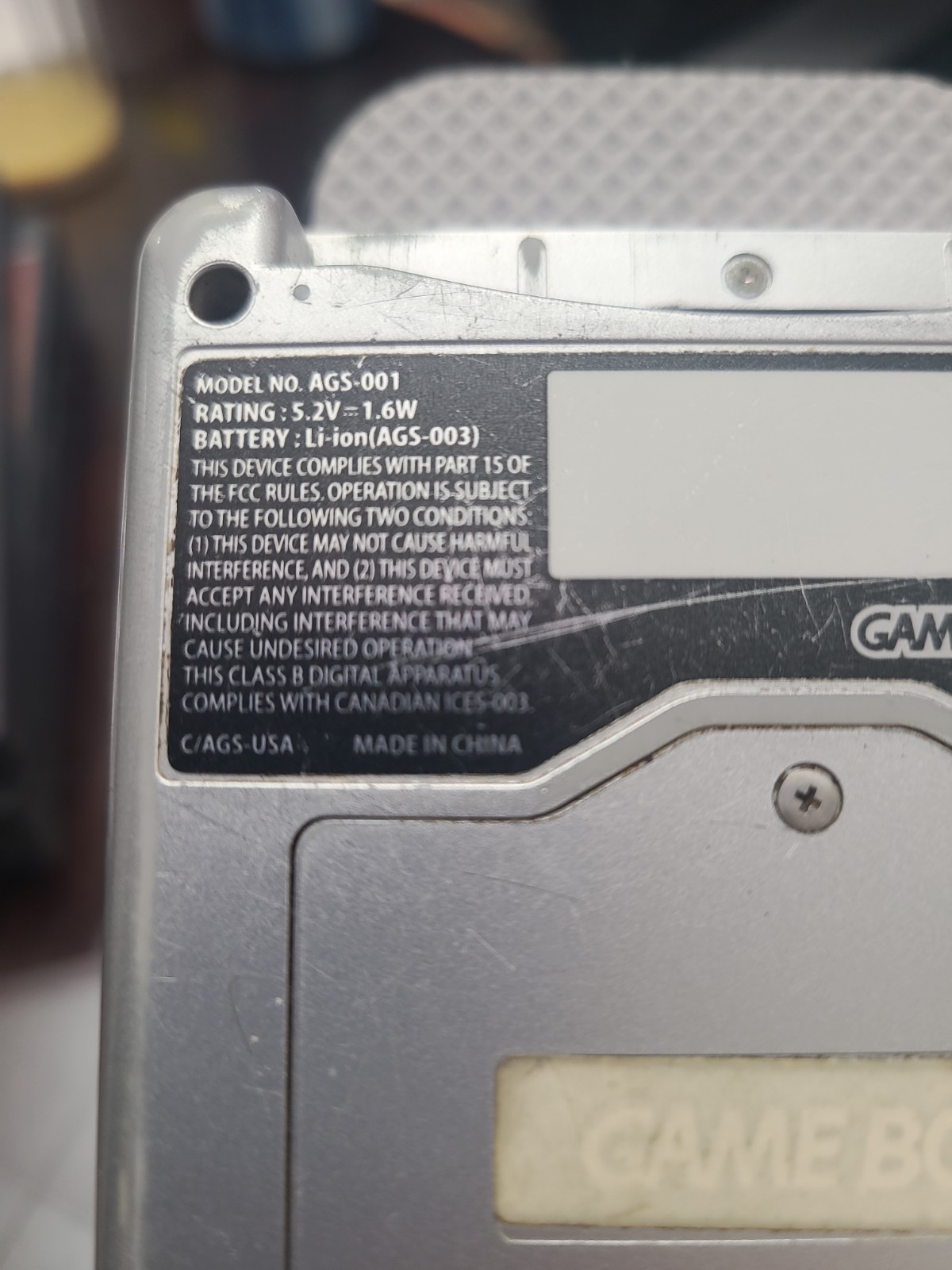 Nintendo Game Boy Advance SP AGS-001 Silver Console with Charging Cable
