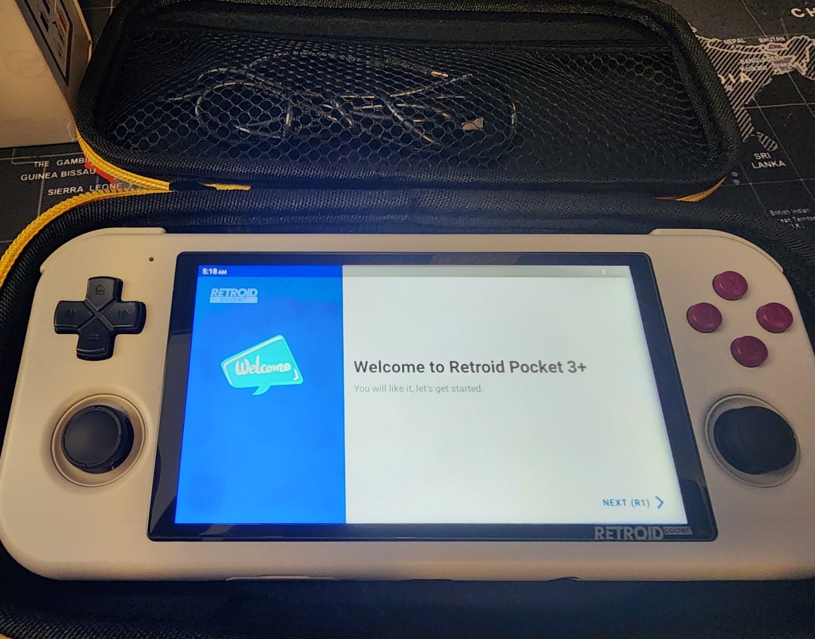 Retroid Pocket 3+ Handheld Gaming Console w/ Box and grip