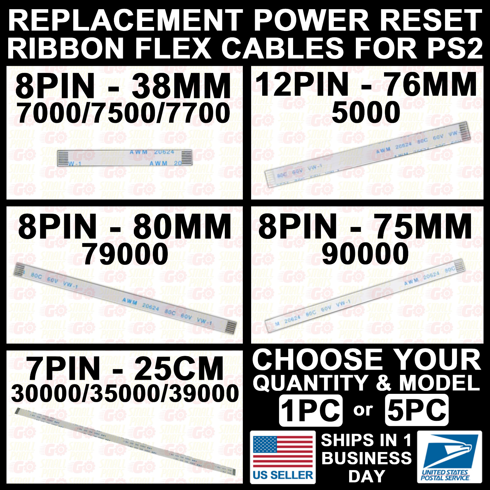 Power Reset Button Ribbon Flex Cable 7/8/12 Pin Fat/Slim For PS2 Playstation 2