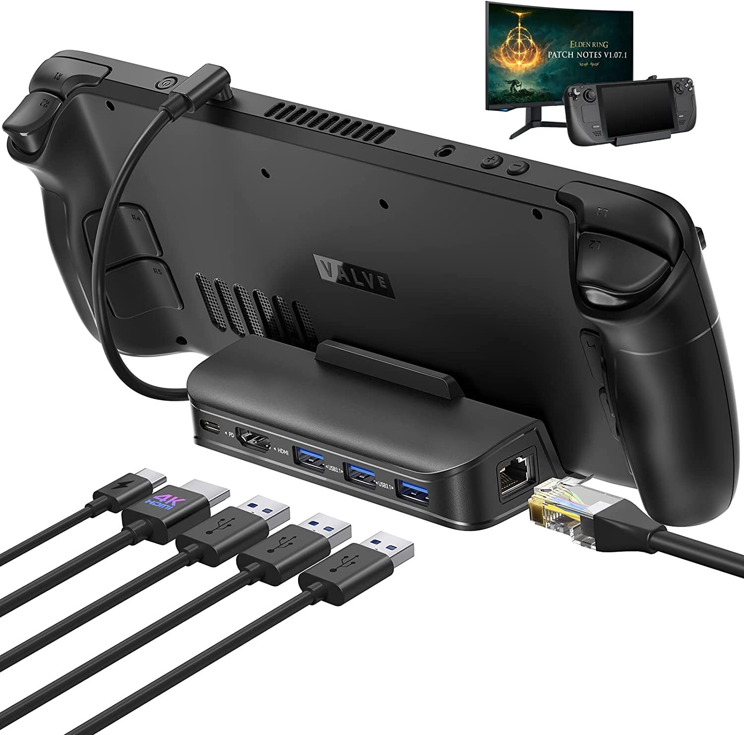 NEWDERY 6-in-1 Docking Station for Steam Deck with HDMI2.0 4K@60Hz, 3 USB-A