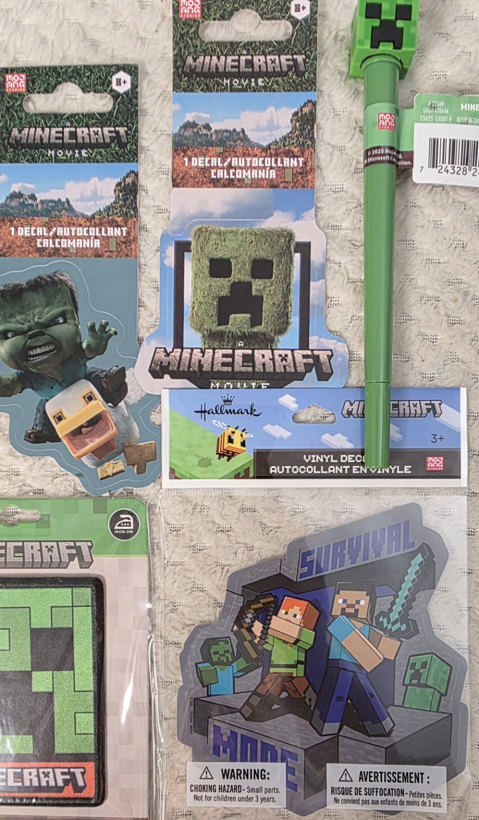 Minecraft HUGE NEW LOT 10pc Pins Stylus Pen Creeper Pen Stickers Iron-On Patch