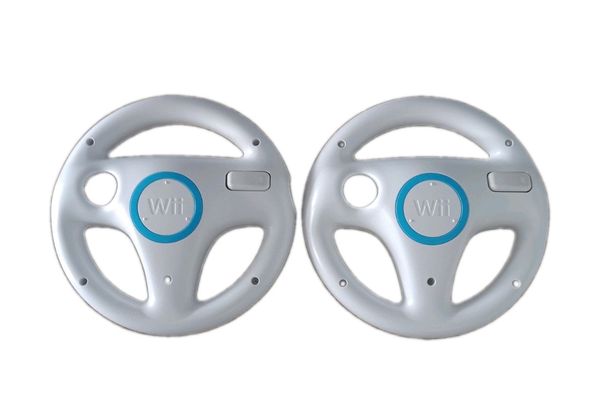 2X Official Nintendo Wii Steering Wheel Mario Kart OEM White RVL-024 Lot of 2
