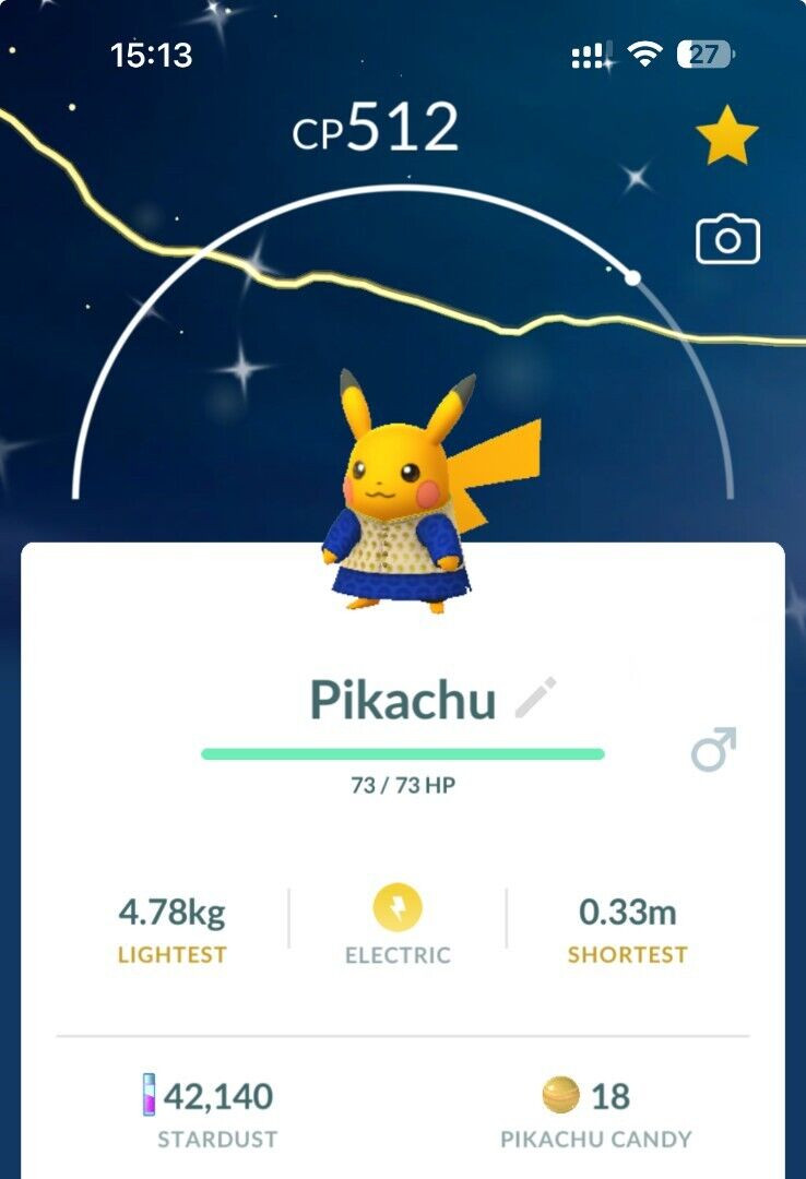 Shiny Pikachu wearing a Kurta costume – TRADE – Registered Shiny Pikachu require