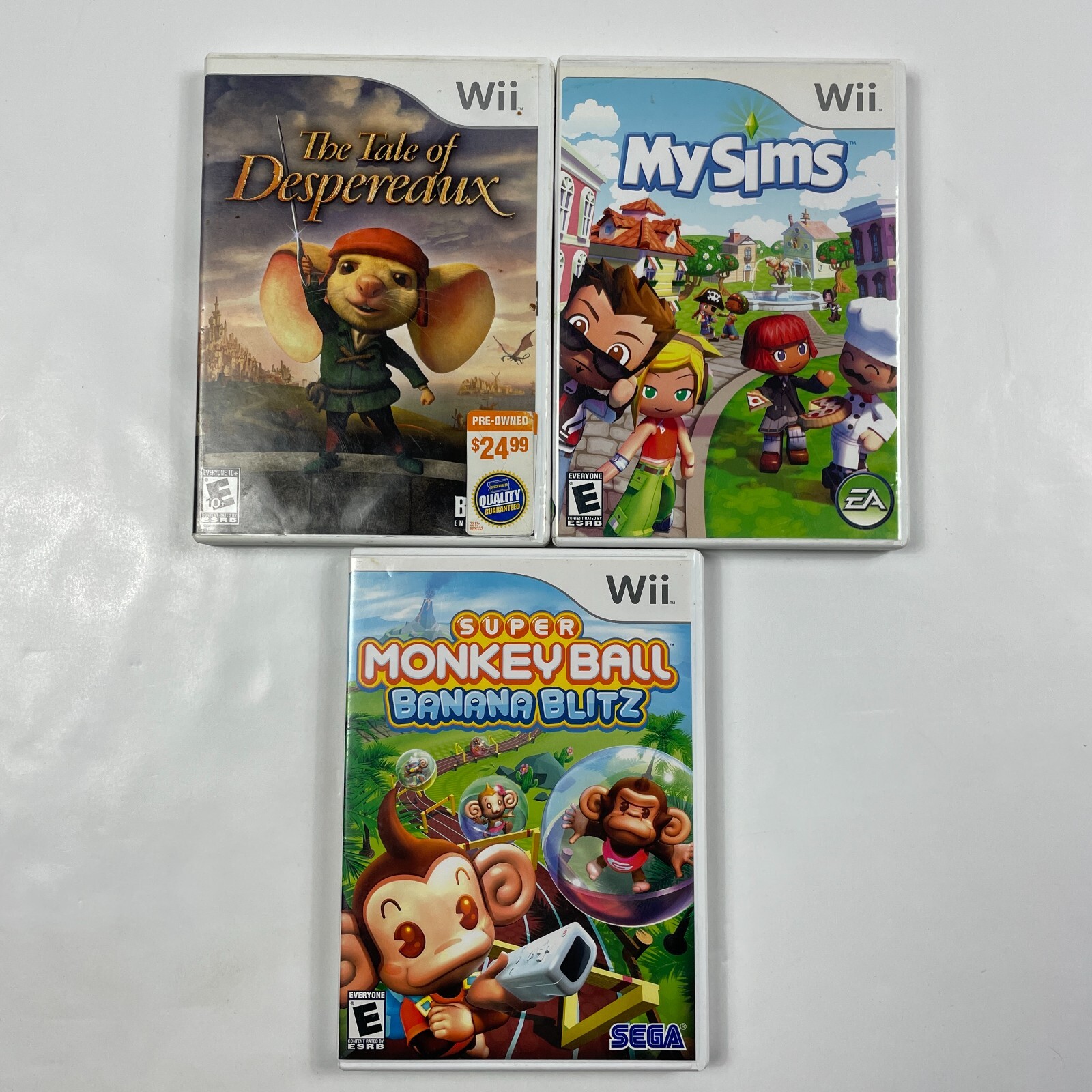 MySims, Super Monkey Ball Banana Blitz, The Tale of Despereaux Nintendo Wii Lot