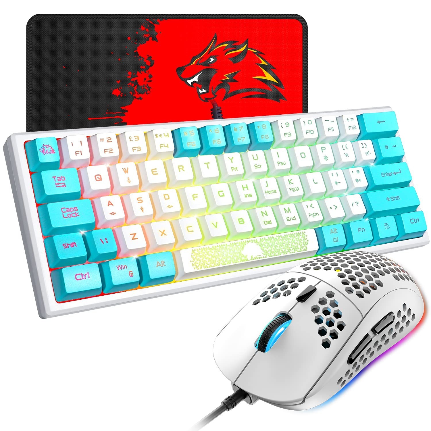 60% Gaming Keyboard and Mouse Combo Samll Mini RGB Backlight Mechanical Feeli…