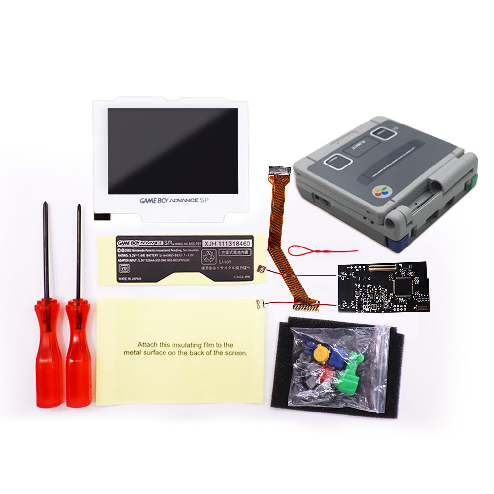 8 Colors Mode IPS Backlight LCD Mod w/Multi color Shells FOR GBA SP -White Lens