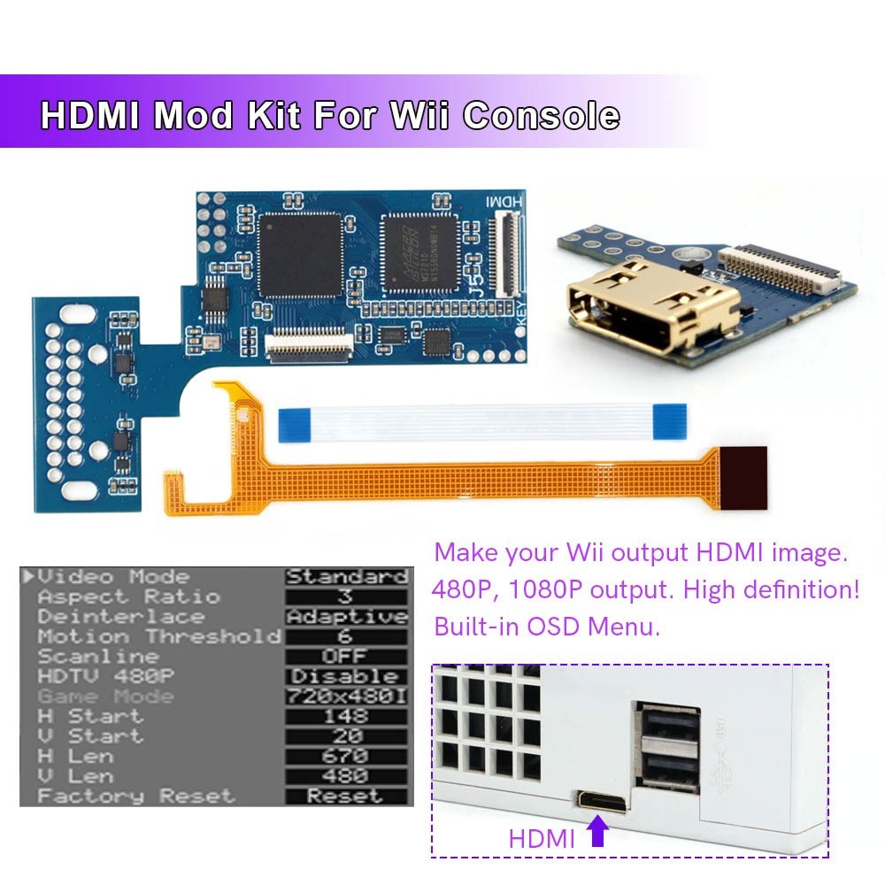 480P 1080P Internal Wii Digital HDMI Mod Digital to Digital HDMI Mod Kit For Wii