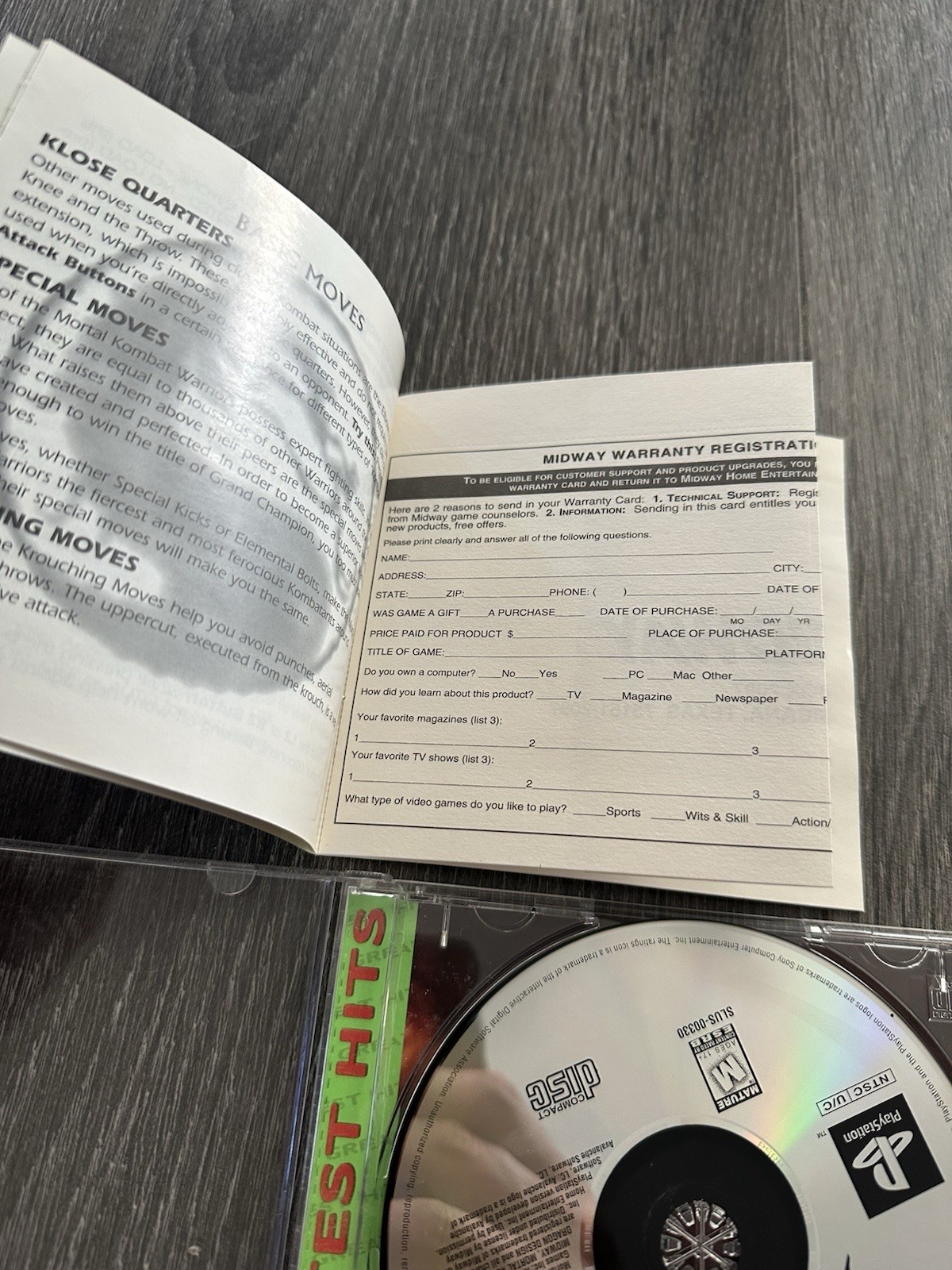 Mortal Kombat Trilogy (Sony PlayStation 1, 1996) Complete With Registration Card