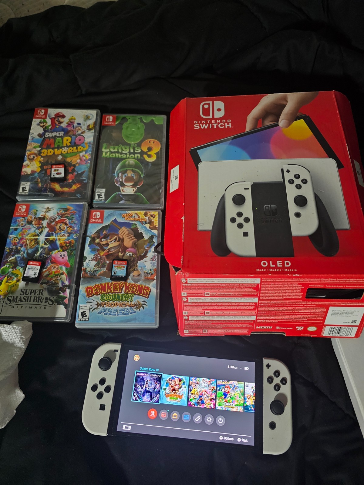 Nintendo Switch OLED Model Handheld Console – 64GB – White with 4 popular games