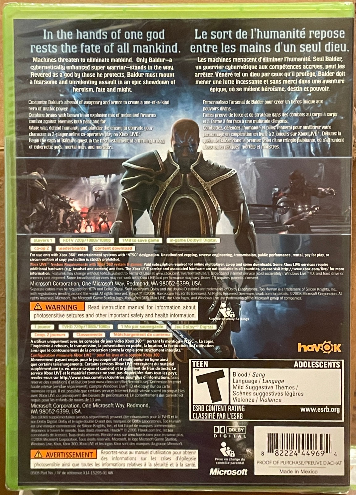 Too Human Brand New Sealed – English – XBOX 360 2008