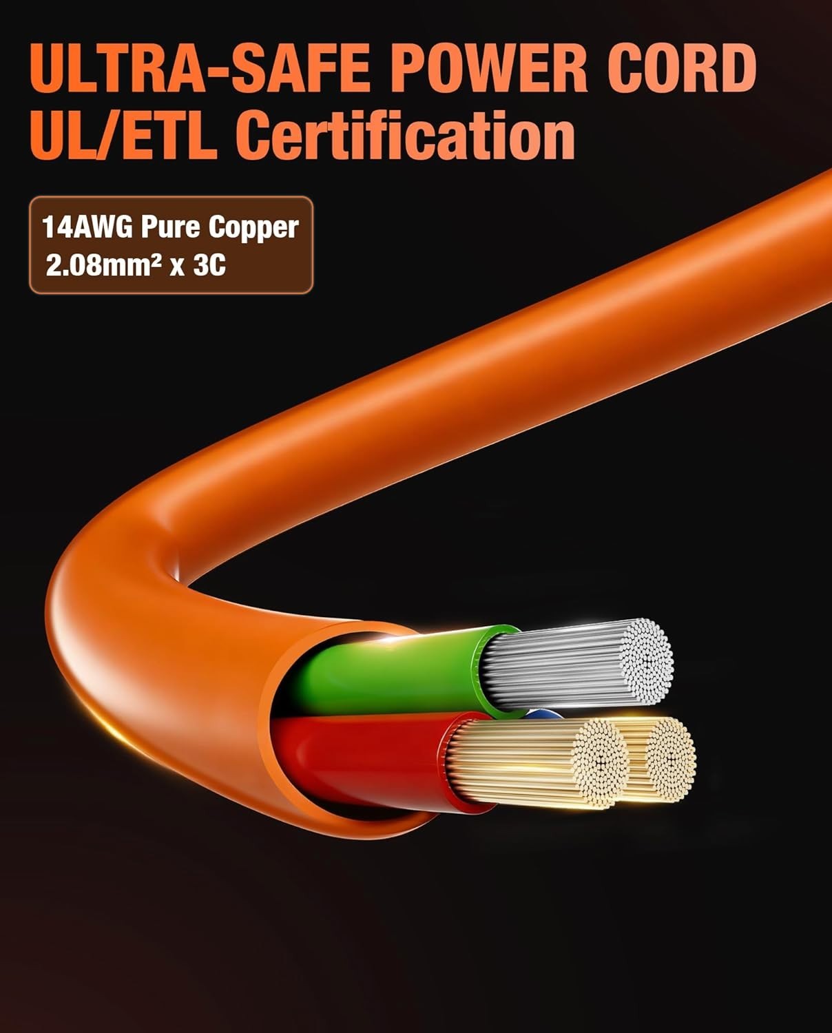16FT Orange AC Power Cord with Male-Female Connector for Versatile Compatibility
