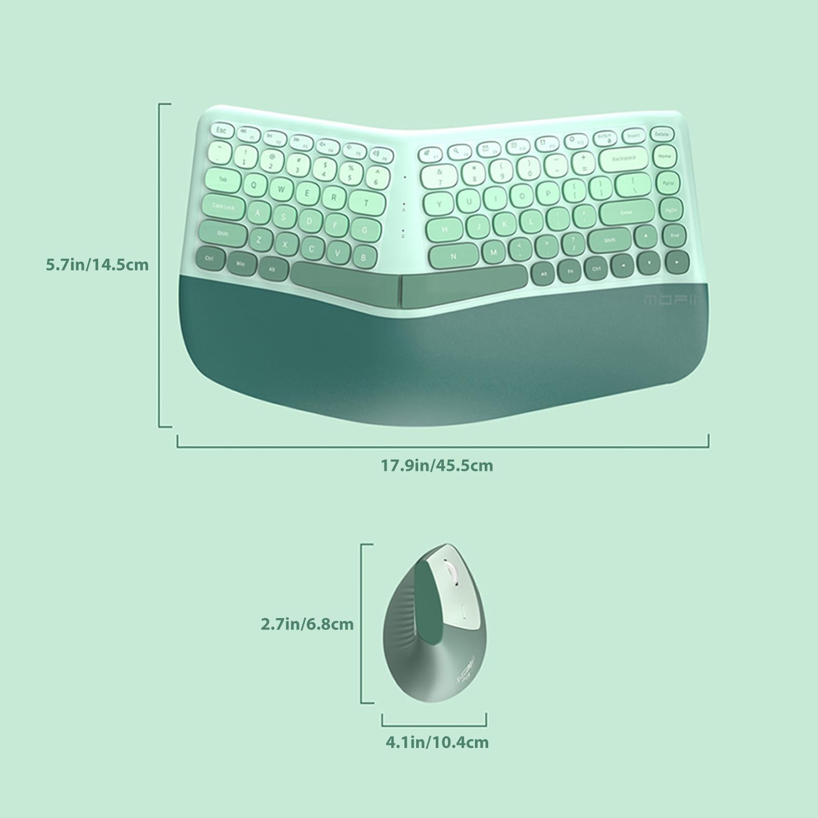 TISHLED Ergonomic Wireless Keyboard and Mouse Combo with Wrist Mint Green