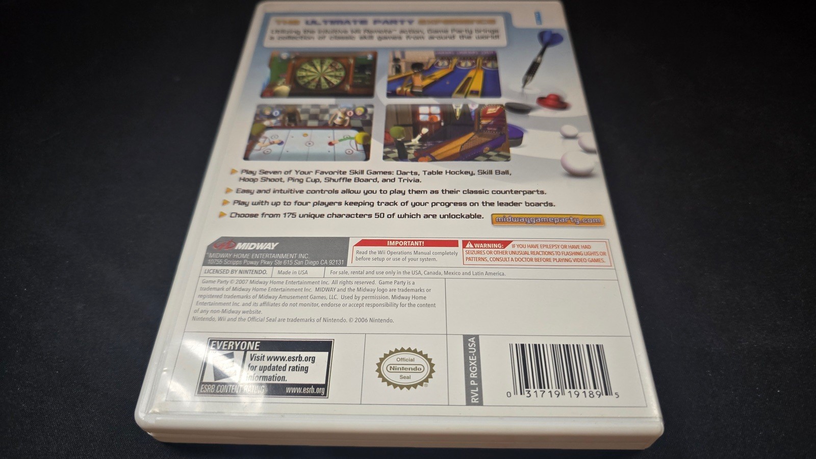 Game Party 1 Midway Nintendo Wii MINT condition COMPLETE Game!