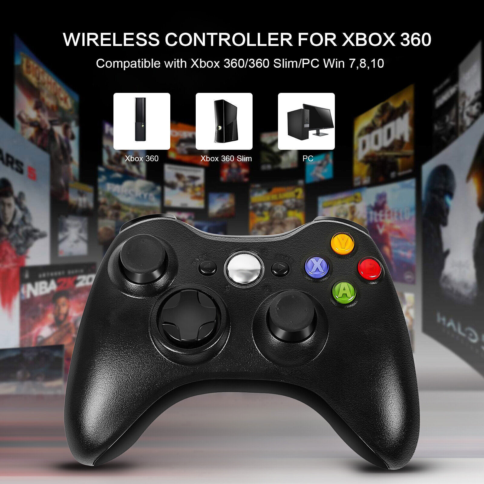 2X Wireless Controller For Microsoft Xbox 360 / 360 Slim / PC Windows 11/10/8/7