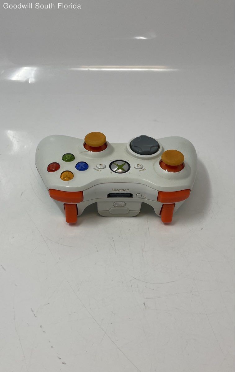 Microsoft Xbox 360 White Orange Wireless Gaming Controller Not Tested
