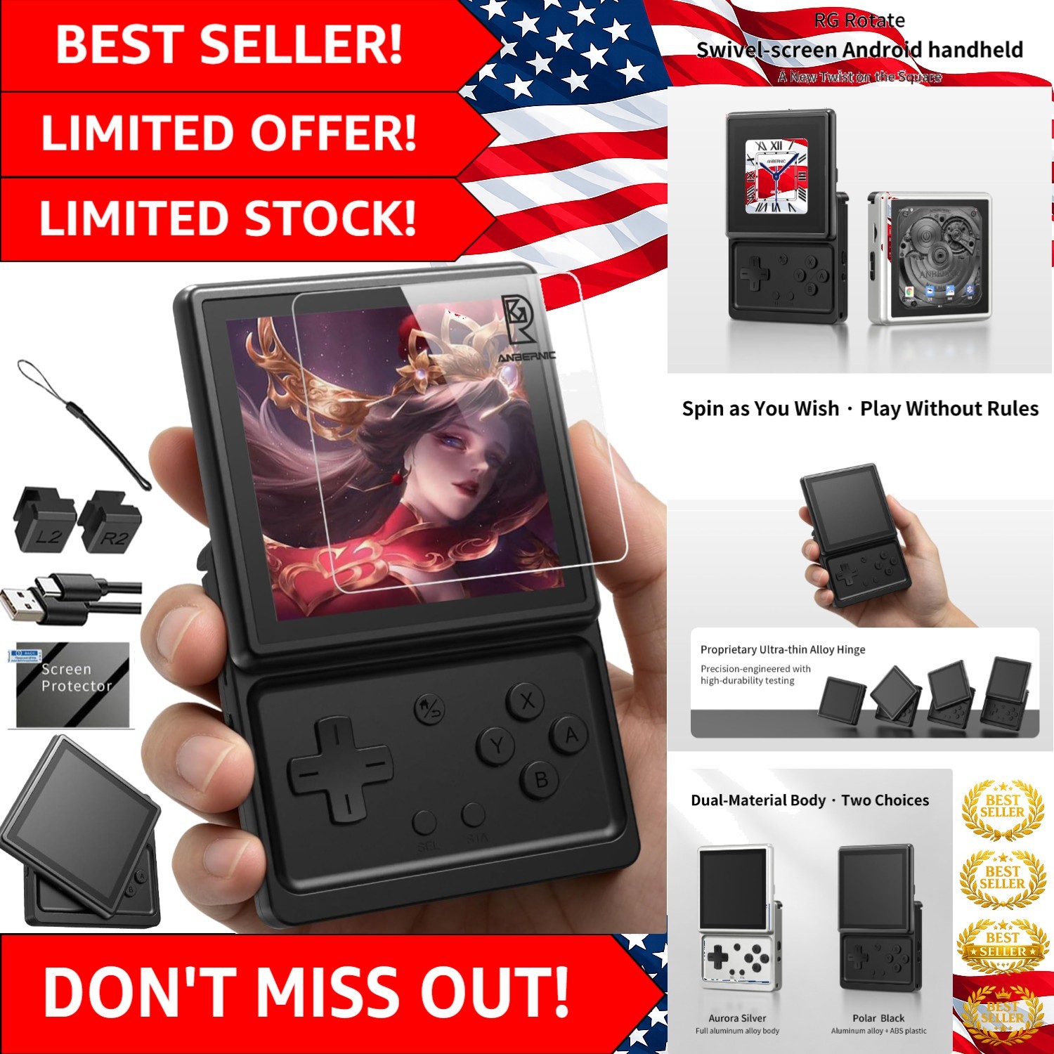 Lightweight Anbernic RG Rotate with 32GB Storage – Perfect for On-the-Go Gaming