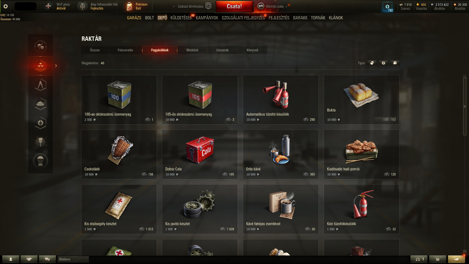 WOT account with A LOT OF CONSUMABLES, Tier 10-9-8 tanks, and premiums! – EU!