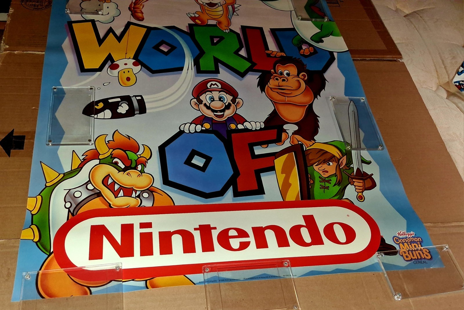 1992 WORLD OF NINTENDO VTG PROMOTIONAL POSTER KELLOGGS CINNAMON MINIBUNS 38″x25″