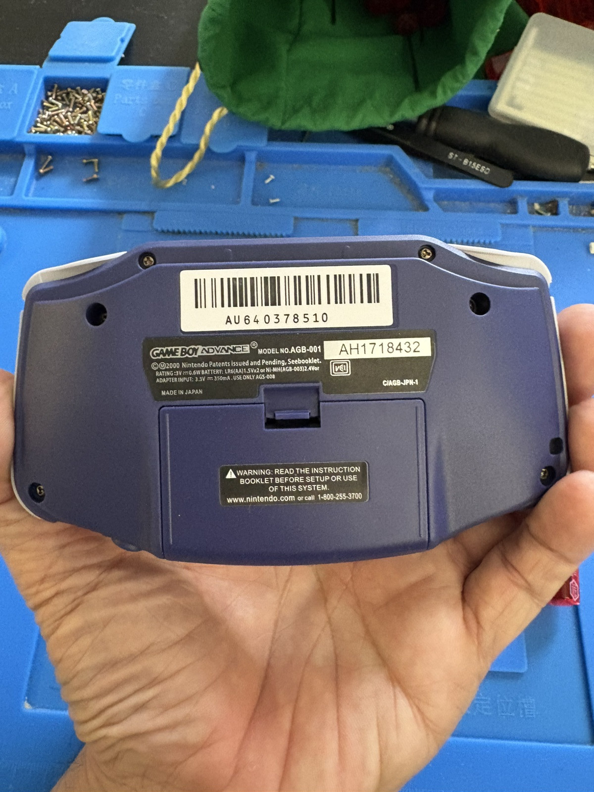 Purple Indigo Gameboy Advance Backlit IPS Screen GBA Nintendo V5 Case 1800 mah