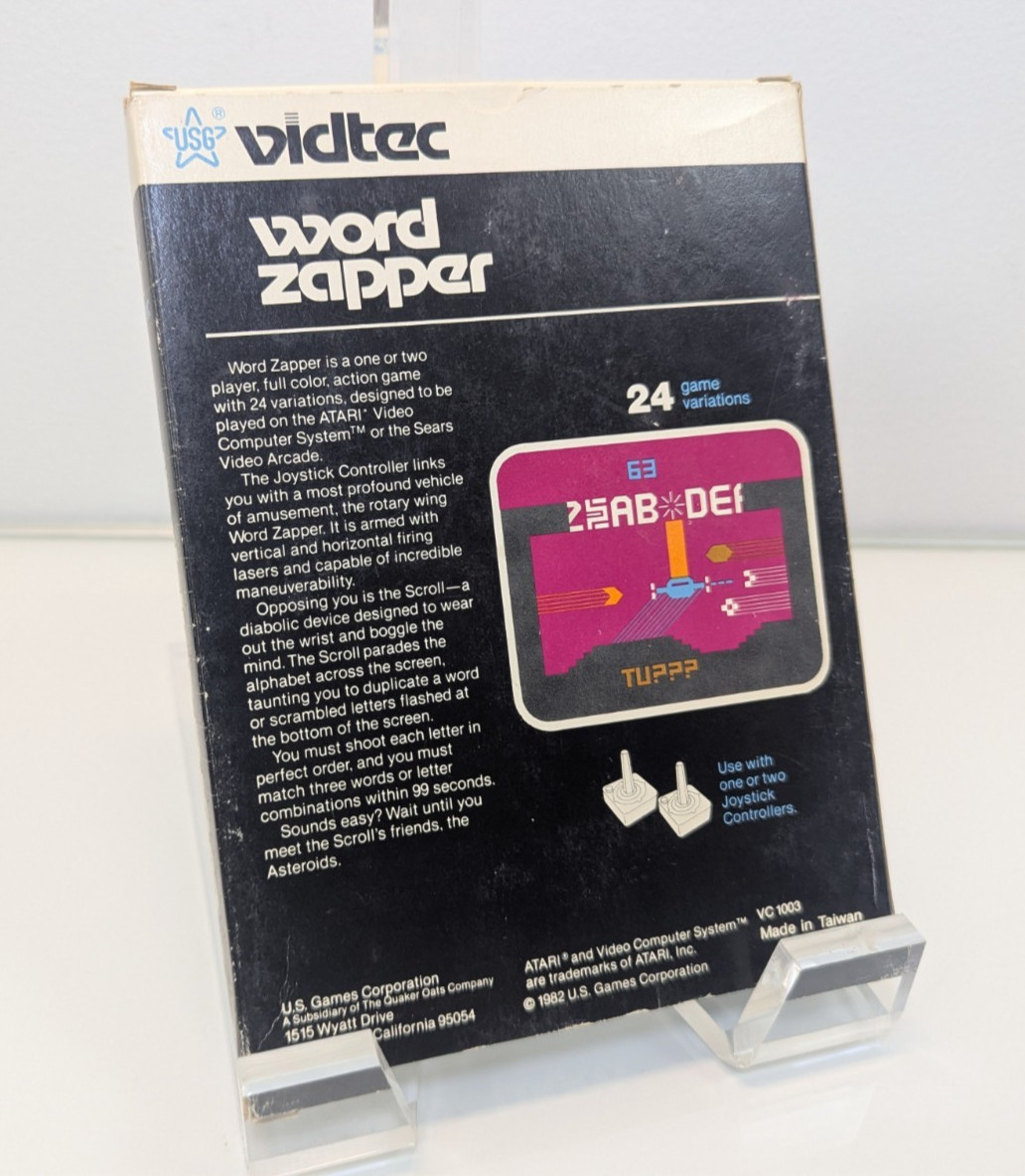 Atari 2600 WORD ZAPPER video game cartrige, manual, complete in box CIB TESTED