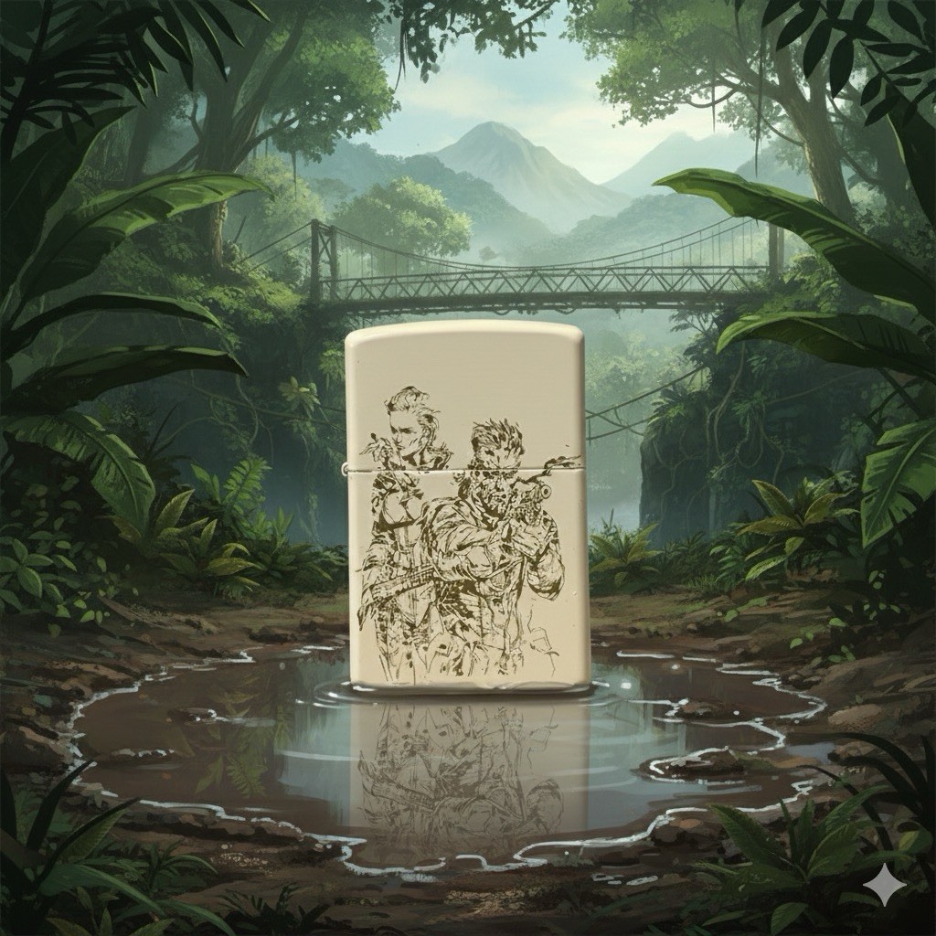 Metal Gear Solid 3 Snake Eater – Engraved White Flip Lighter In Gift Tin