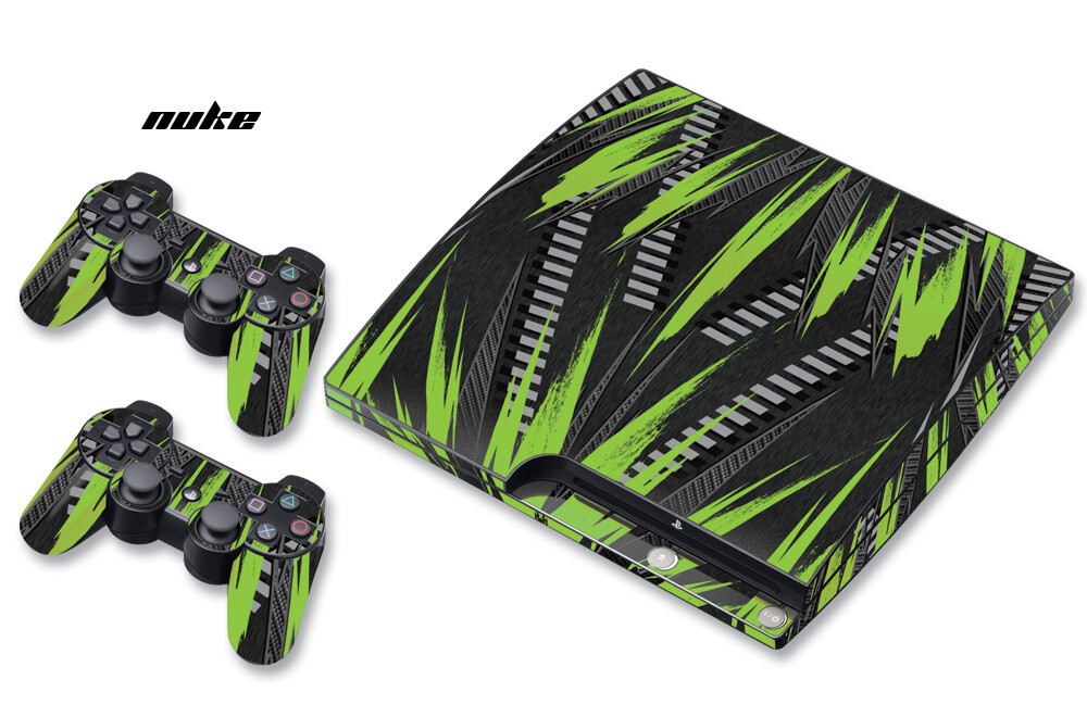 Skin Decal Wrap For PS3 Slim PlayStation 3 Console + Controller Nuke Green