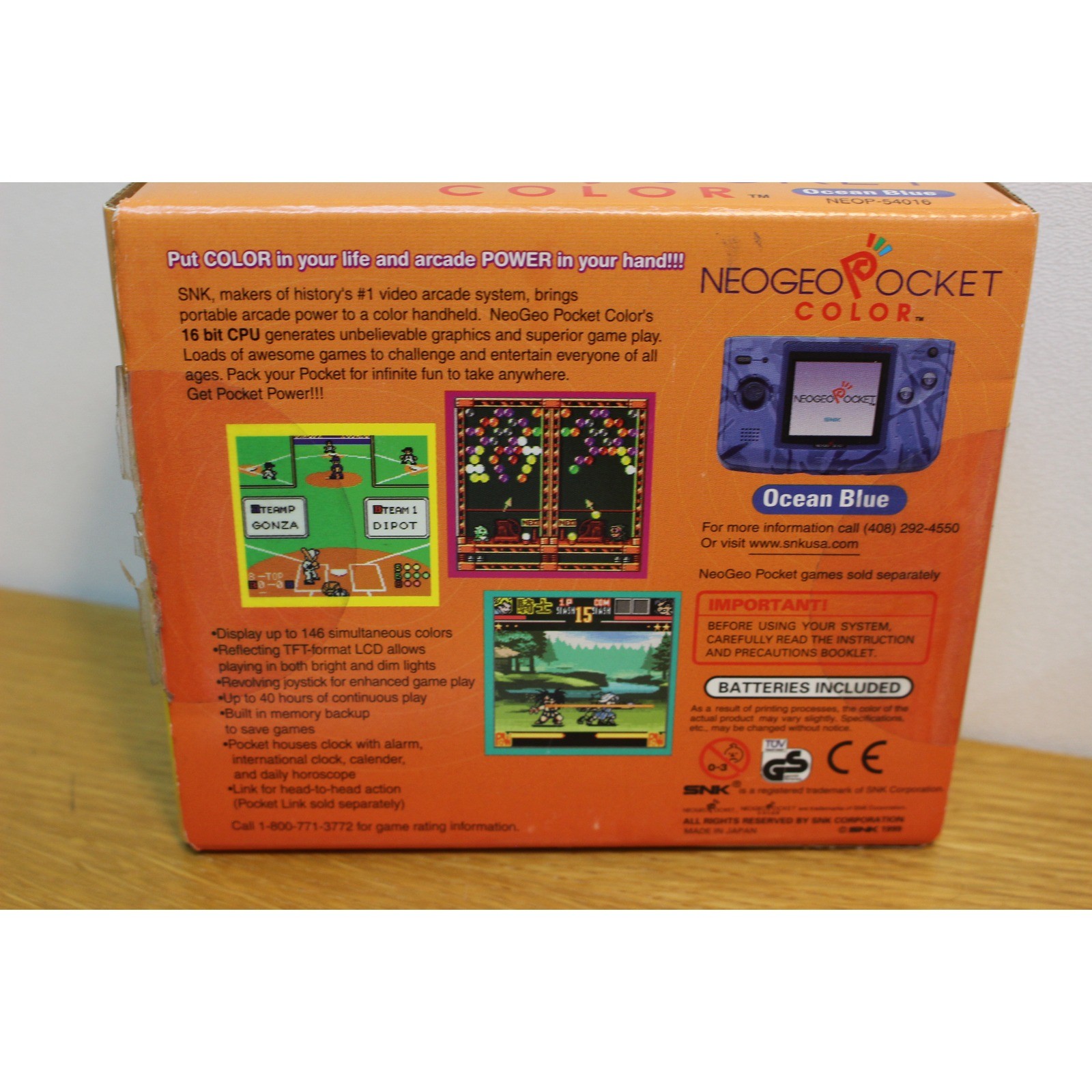Neo Geo Pocket Color Ocean Blue Console Boxed SNK NGPC No Battery Cover